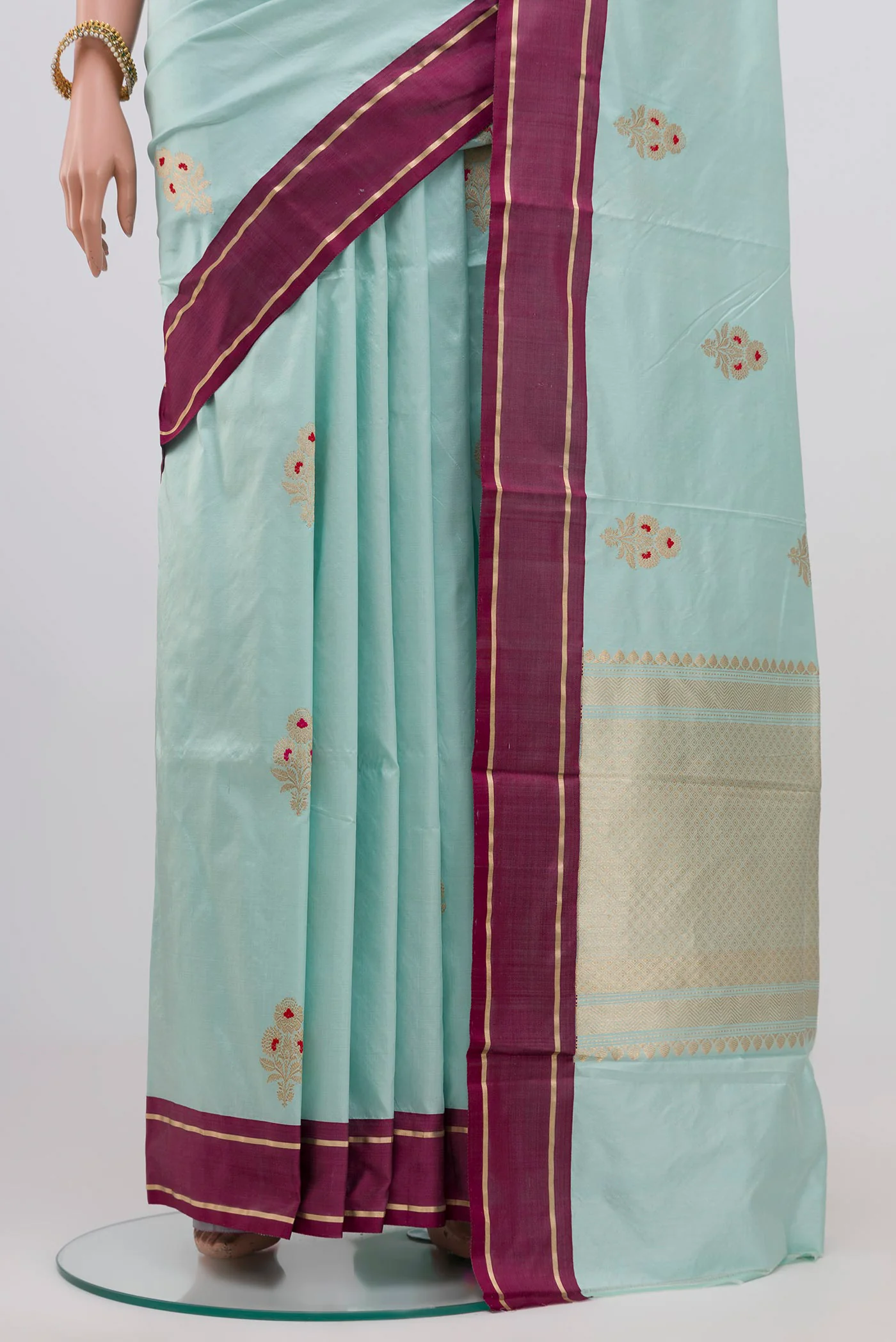 Light Blue Banarasi Katan Silk Saree - Image 3