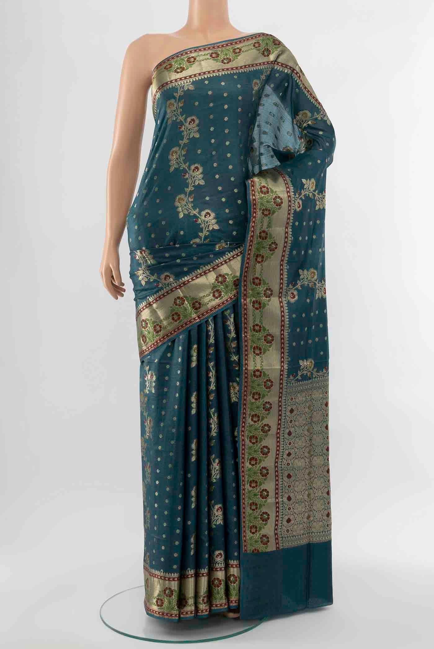 Teal Banarasi Raw Silk Saree
