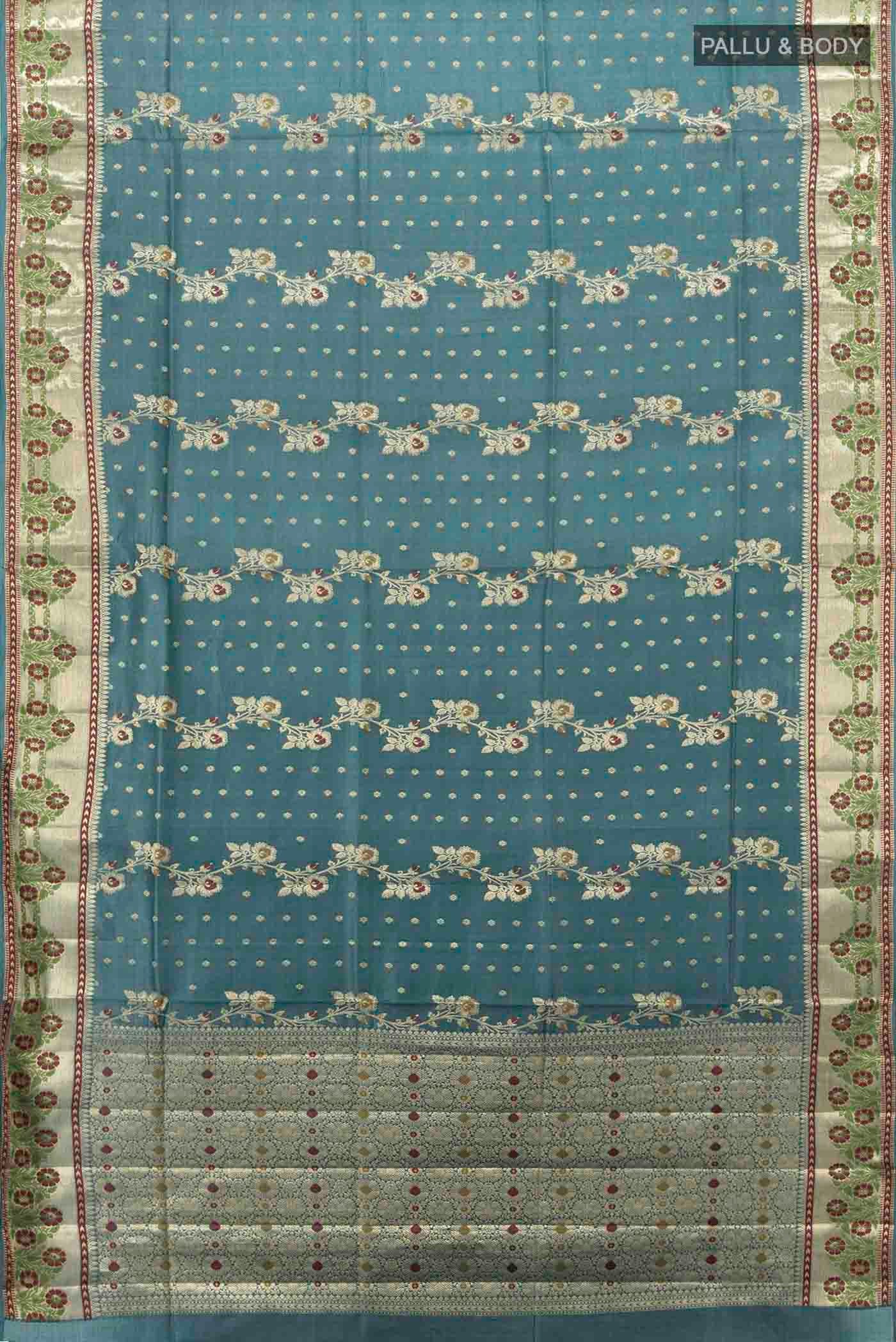 Teal Banarasi Raw Silk Saree - Image 3