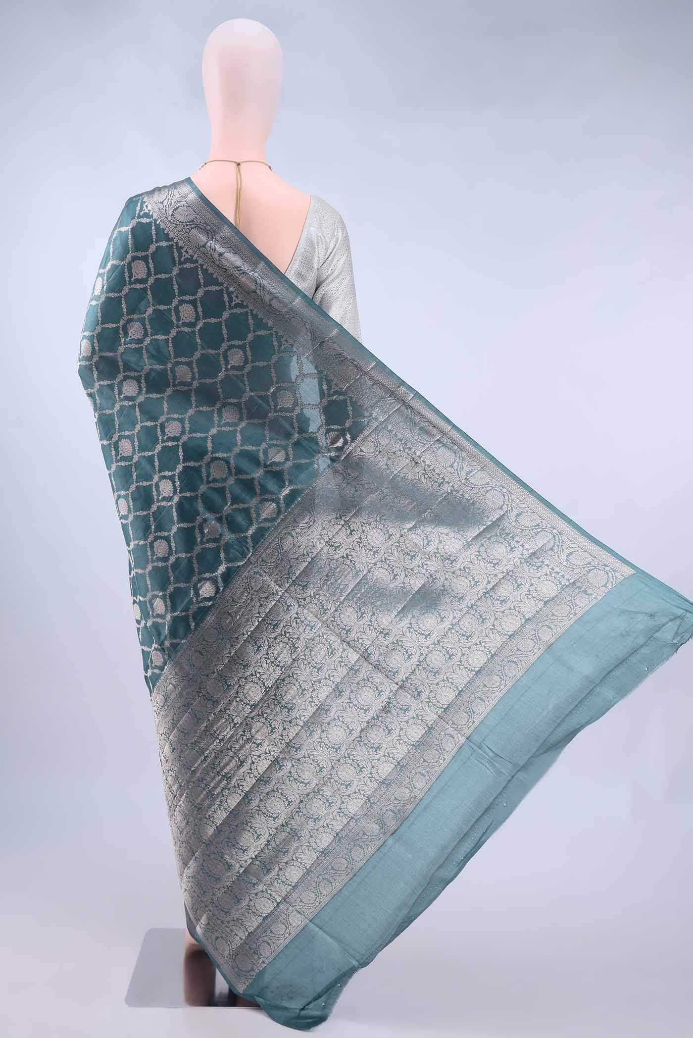 Light Blue Banarasi Tussar Silk Saree - Image 2
