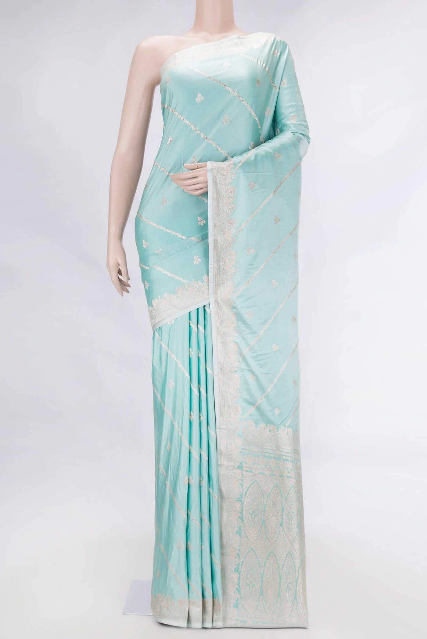 Light Blue Dual Tone Blended Banarasi Silk Saree