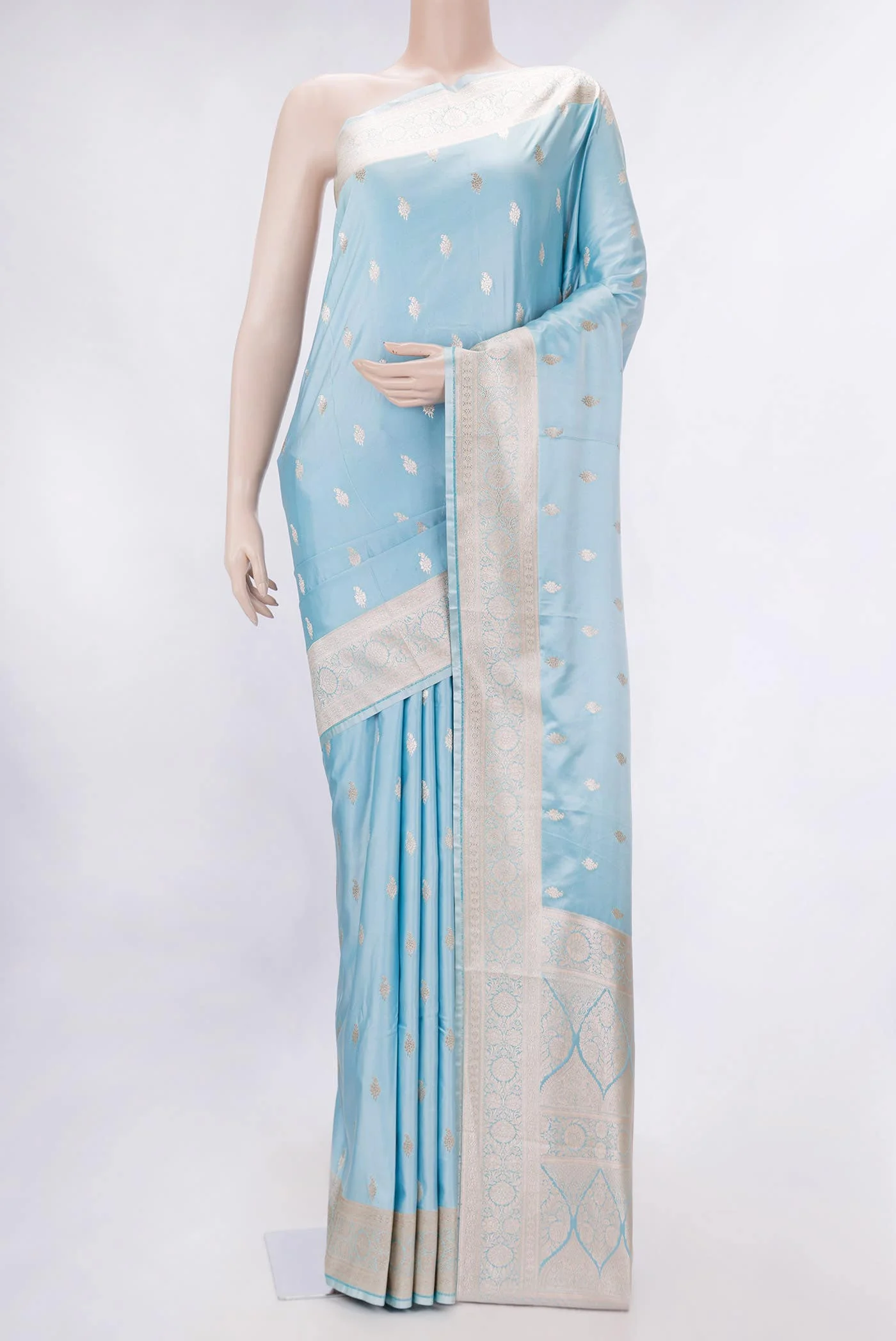 Light Blue Dual Tone Blended Banarasi Silk Saree