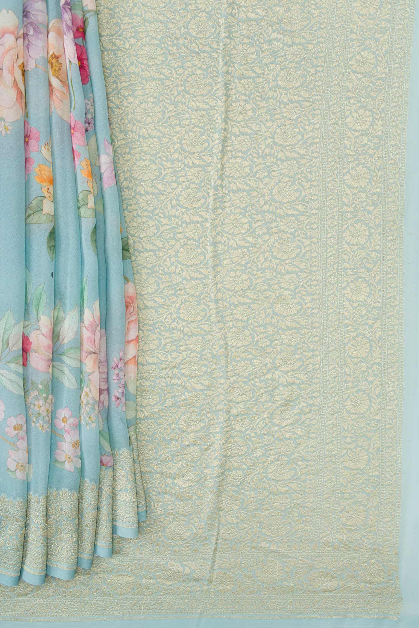 Light Blue Dual Tone Mysore Georgette Saree - Image 4