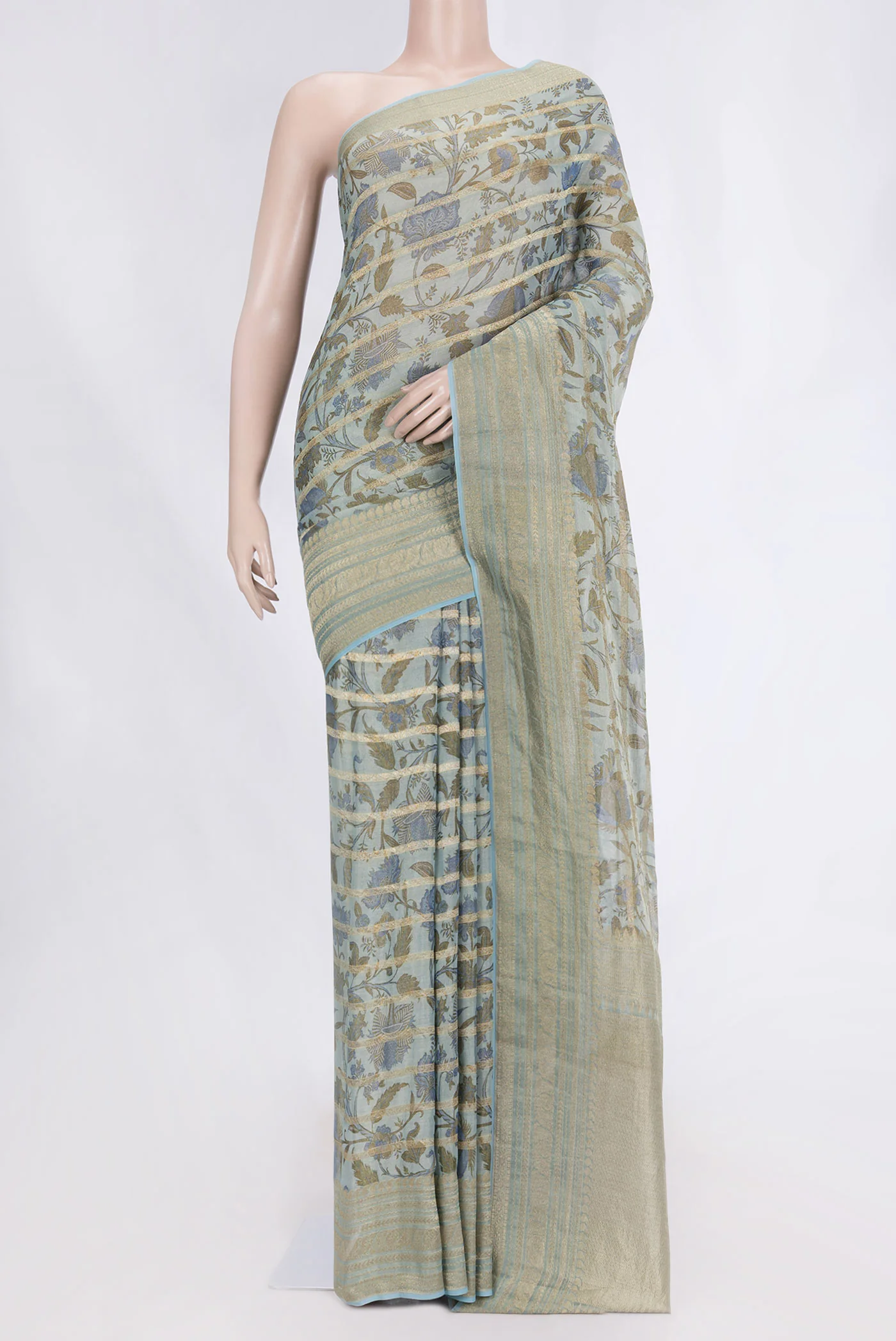 Light Blue Dual Tone Mysore Georgette Saree