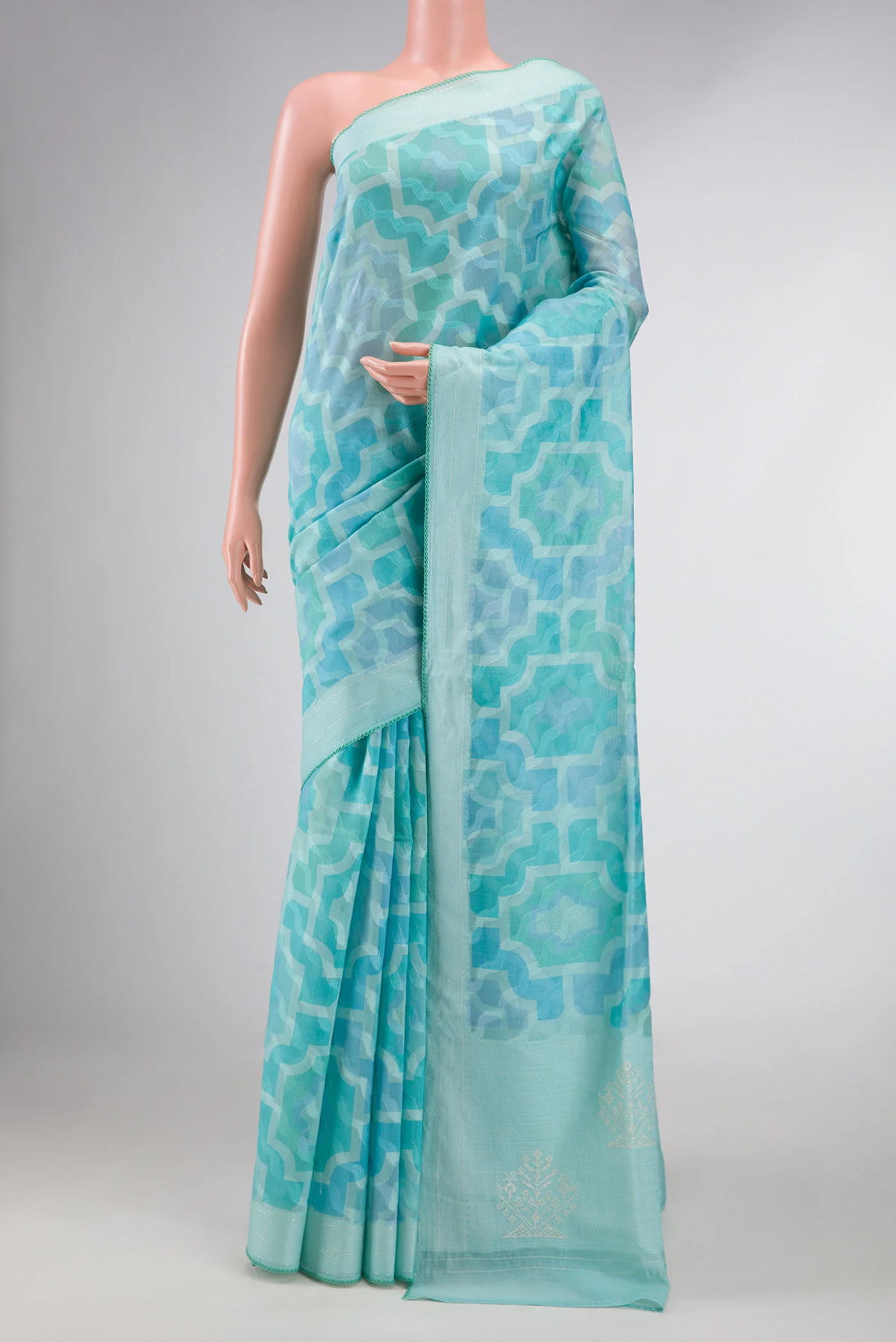 Light Blue Dual Tone Tussar Silk Saree