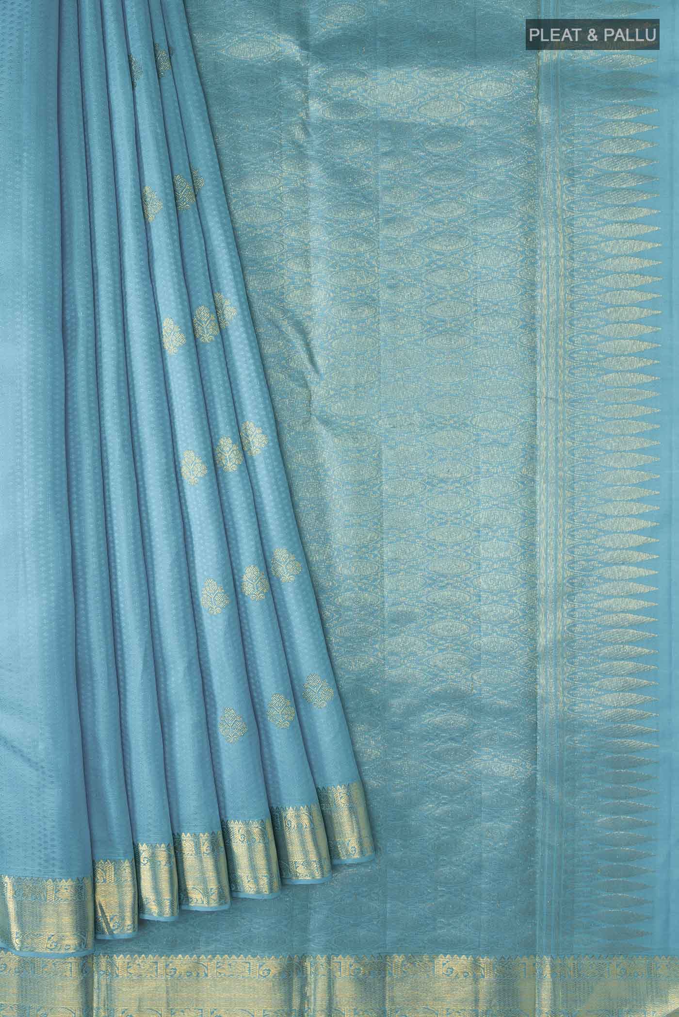 Light Blue Kanchipuram Silk Saree - Image 4