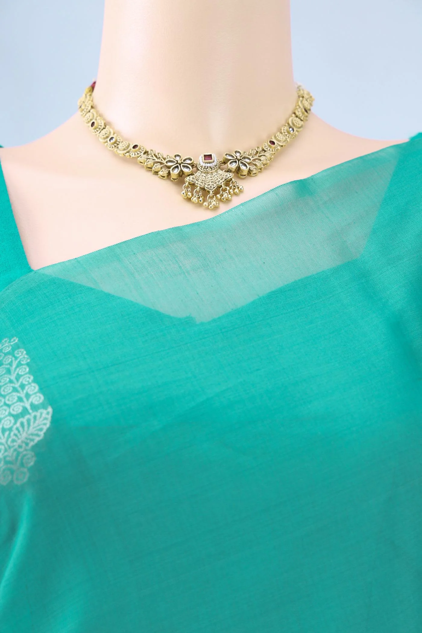 Light Blue Kora Cotton Saree - Image 2