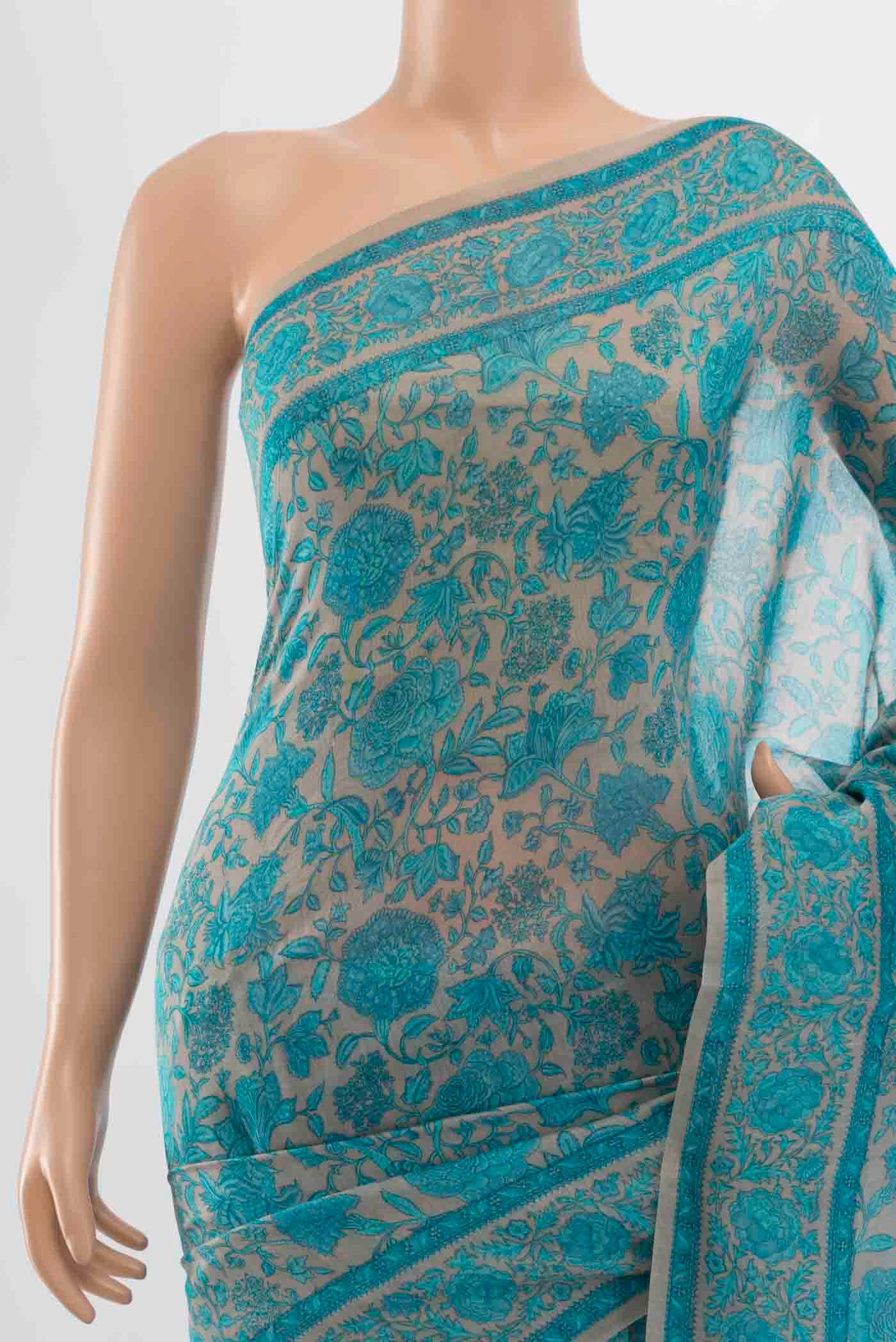 Light Blue Maheshwari Silk Cotton Saree - Image 2