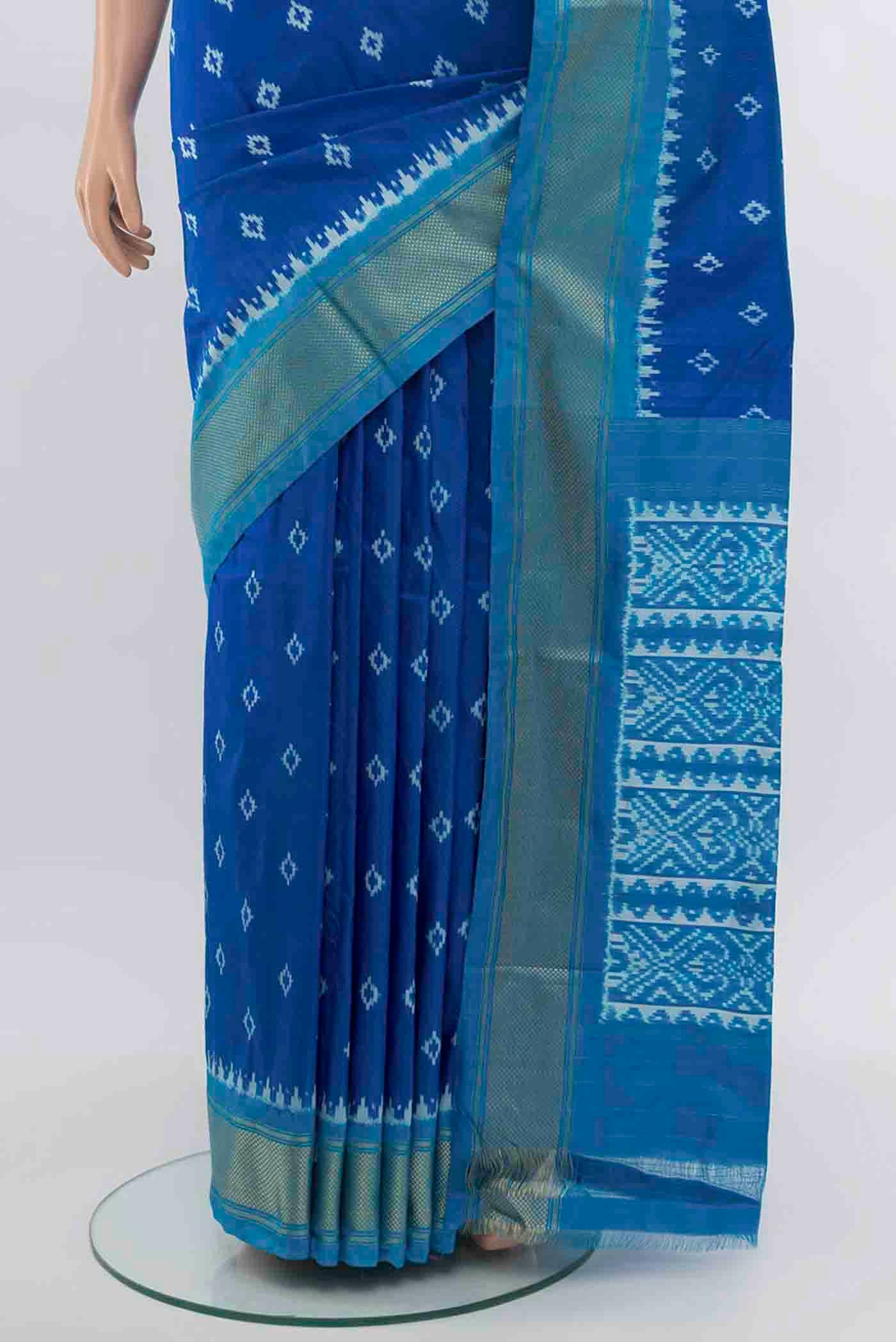 Blue Pochampally Silk Saree - Image 3