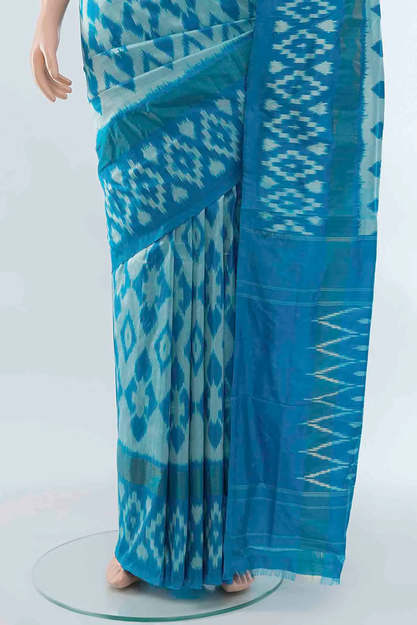 Light Blue Pochampally Saree - Image 3