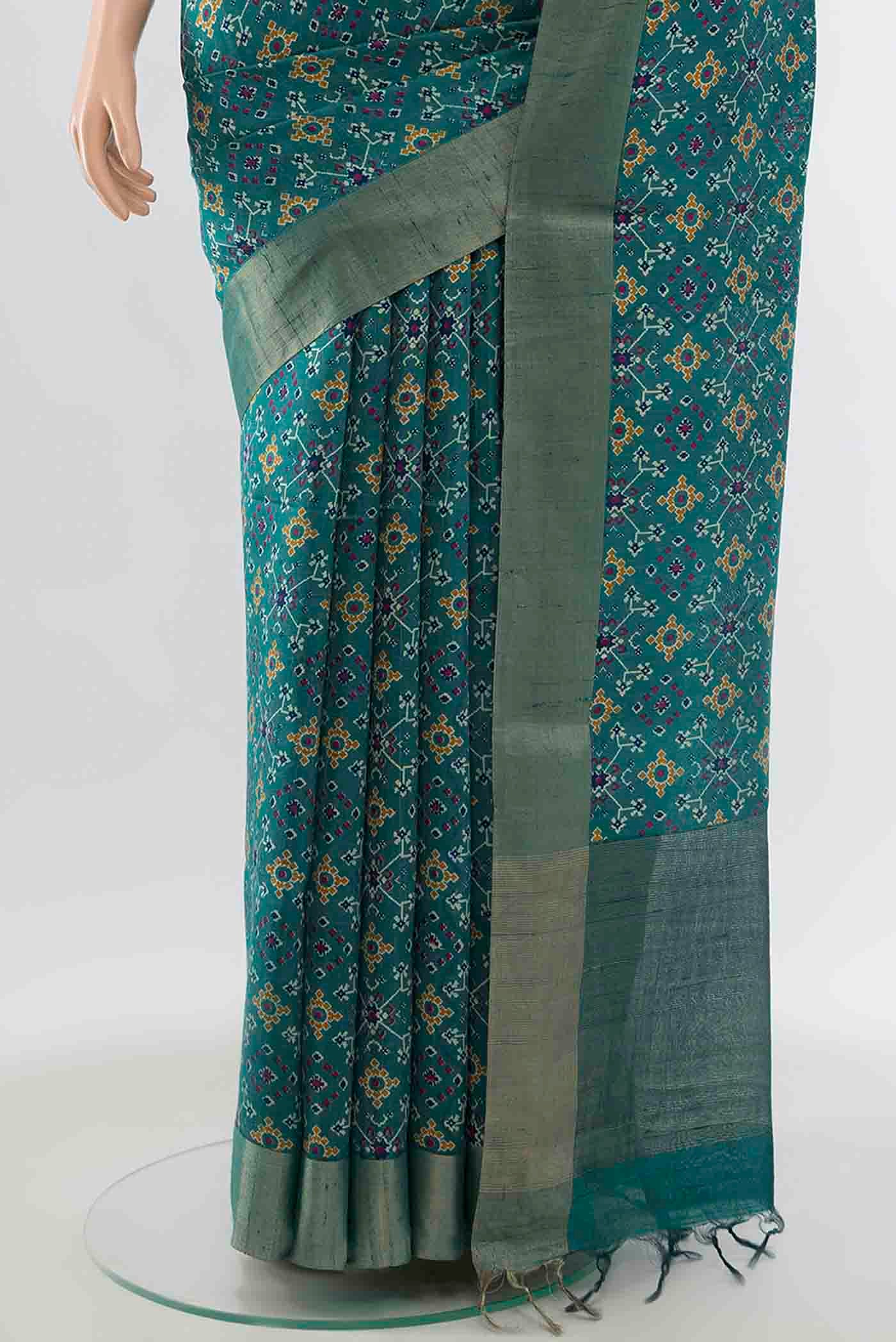Blue Tussar Silk Saree - Image 3