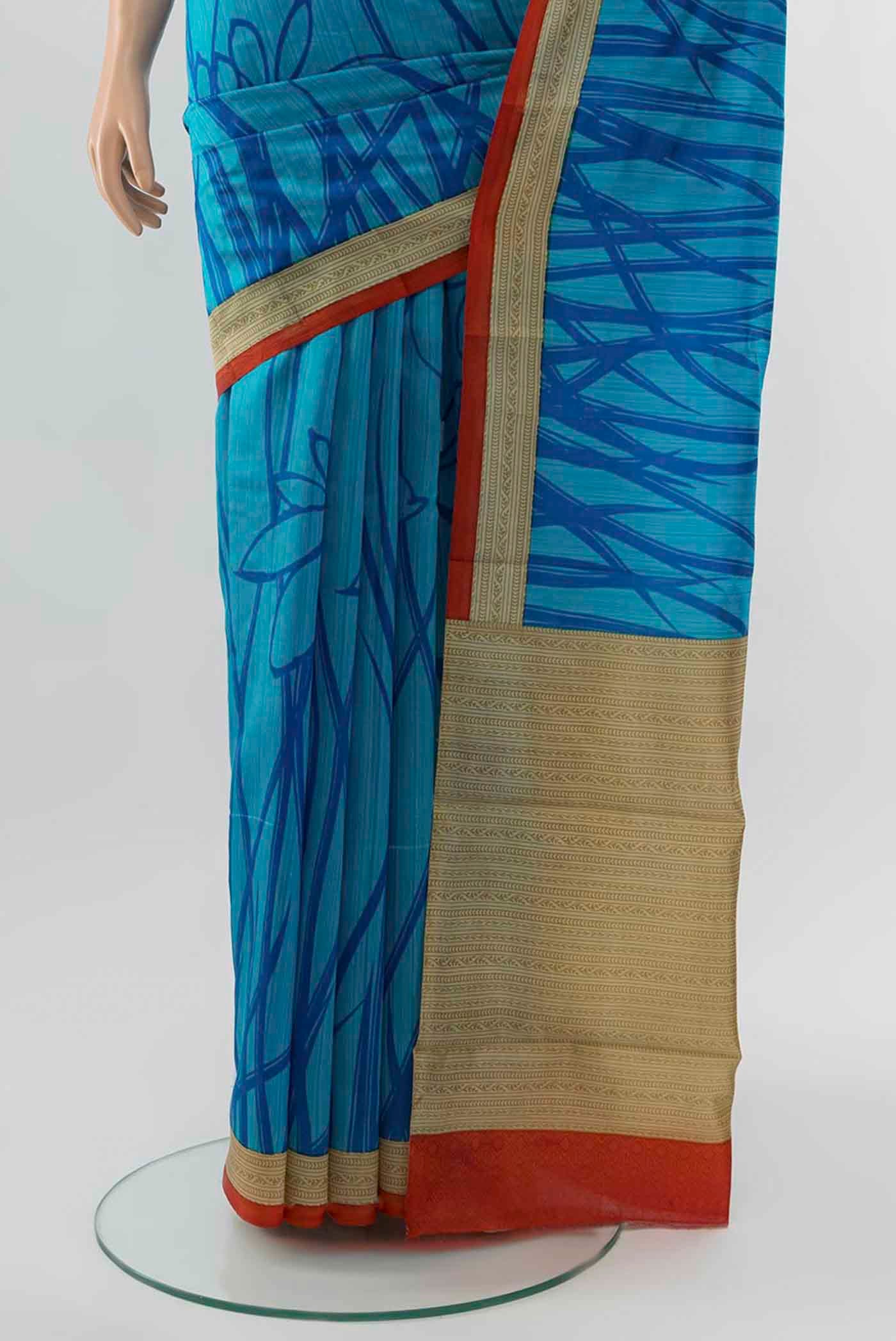Light Blue Tussar Silk Saree - Image 3