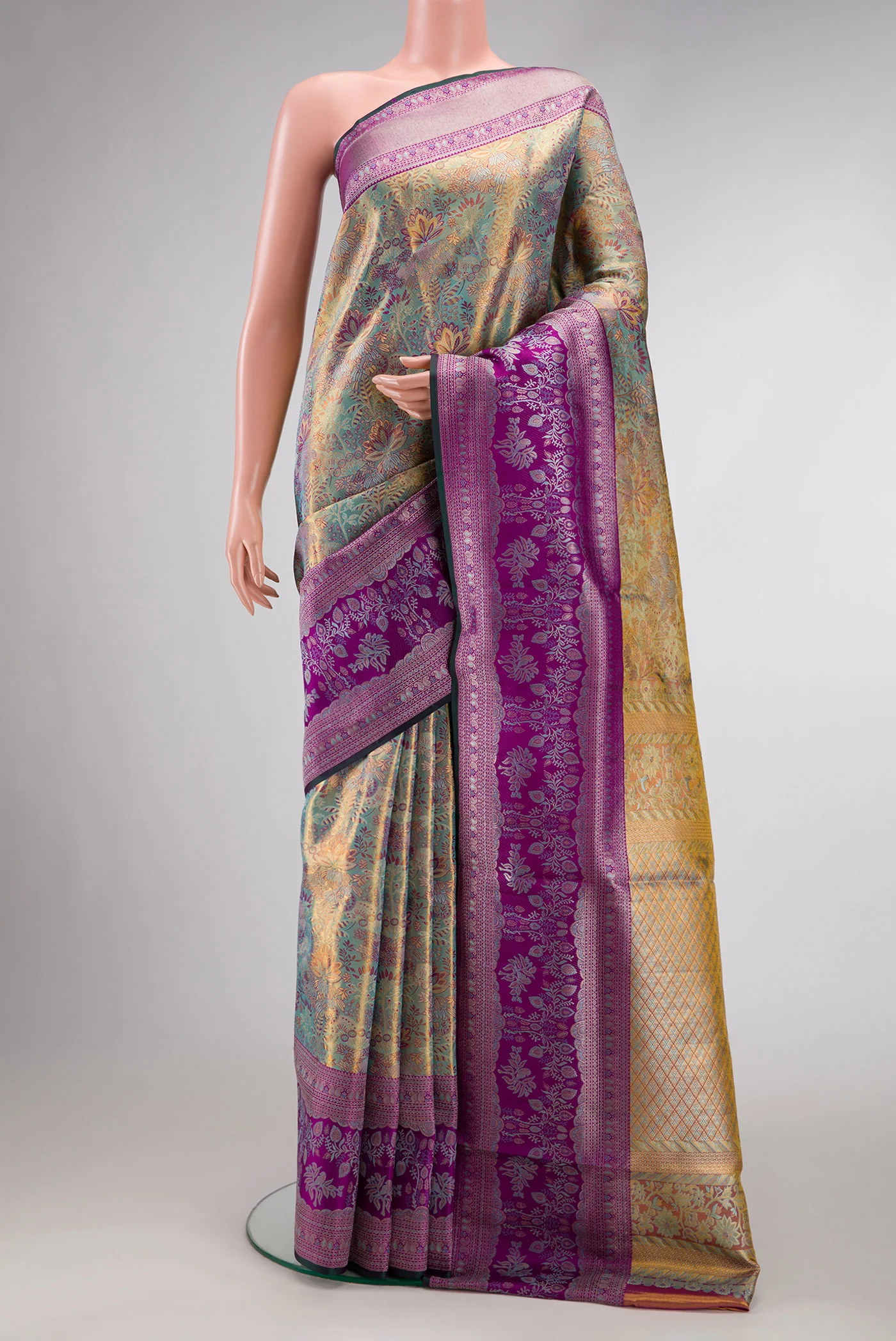 Light Blue with Gold Color Kanjivaram Tissue Silk Saree