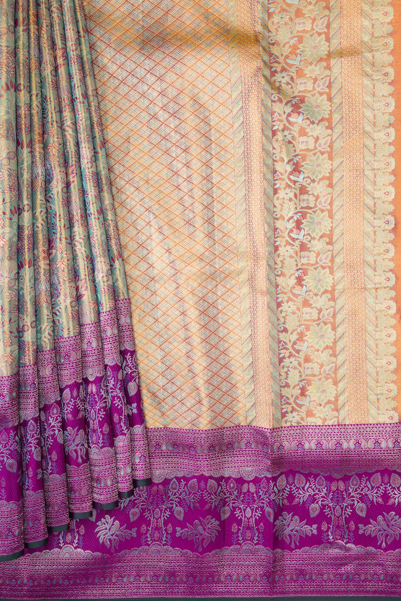 Light Blue with Gold Color Kanjivaram Tissue Silk Saree - Image 4