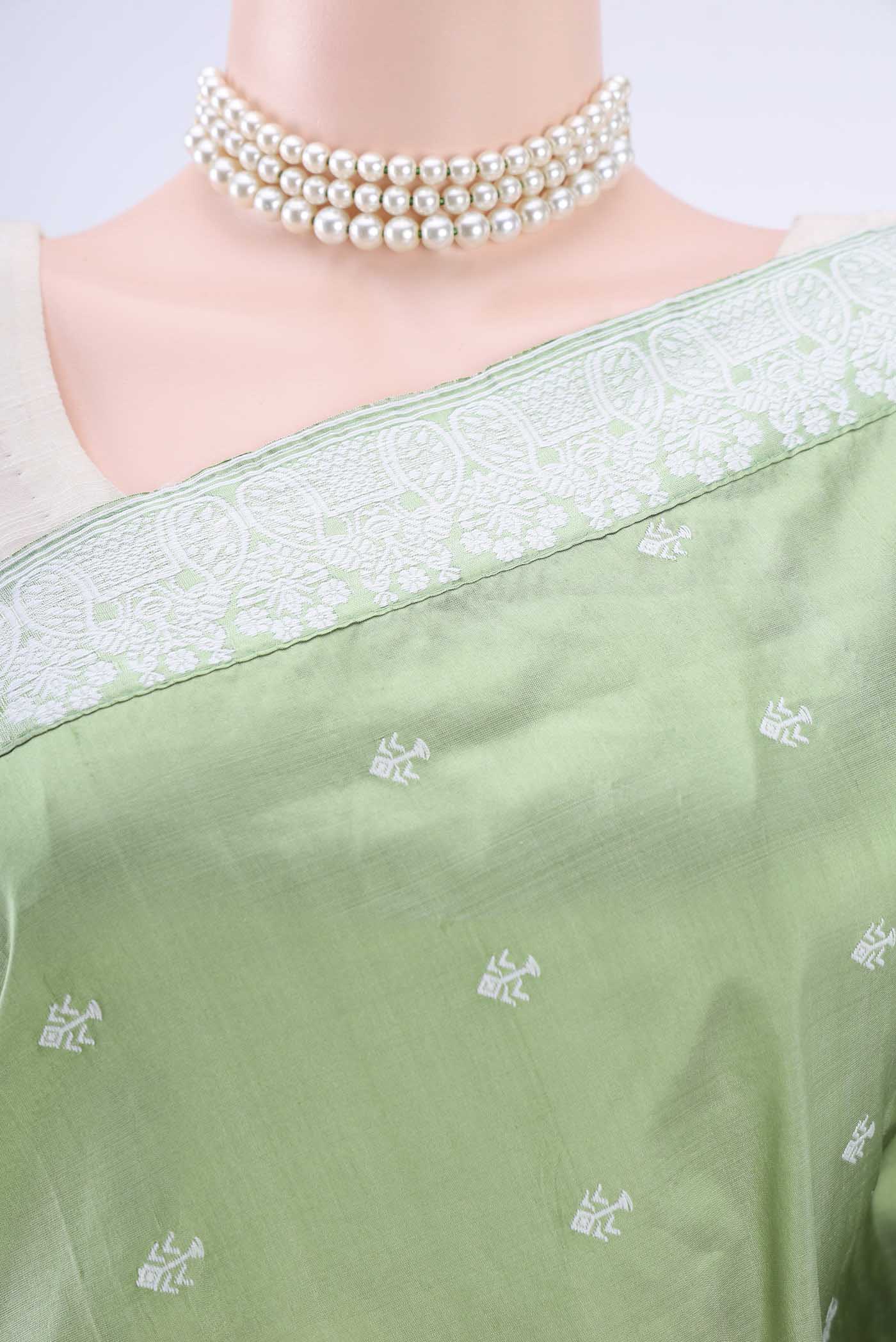 Light Green Assam Silk Saree - Image 2