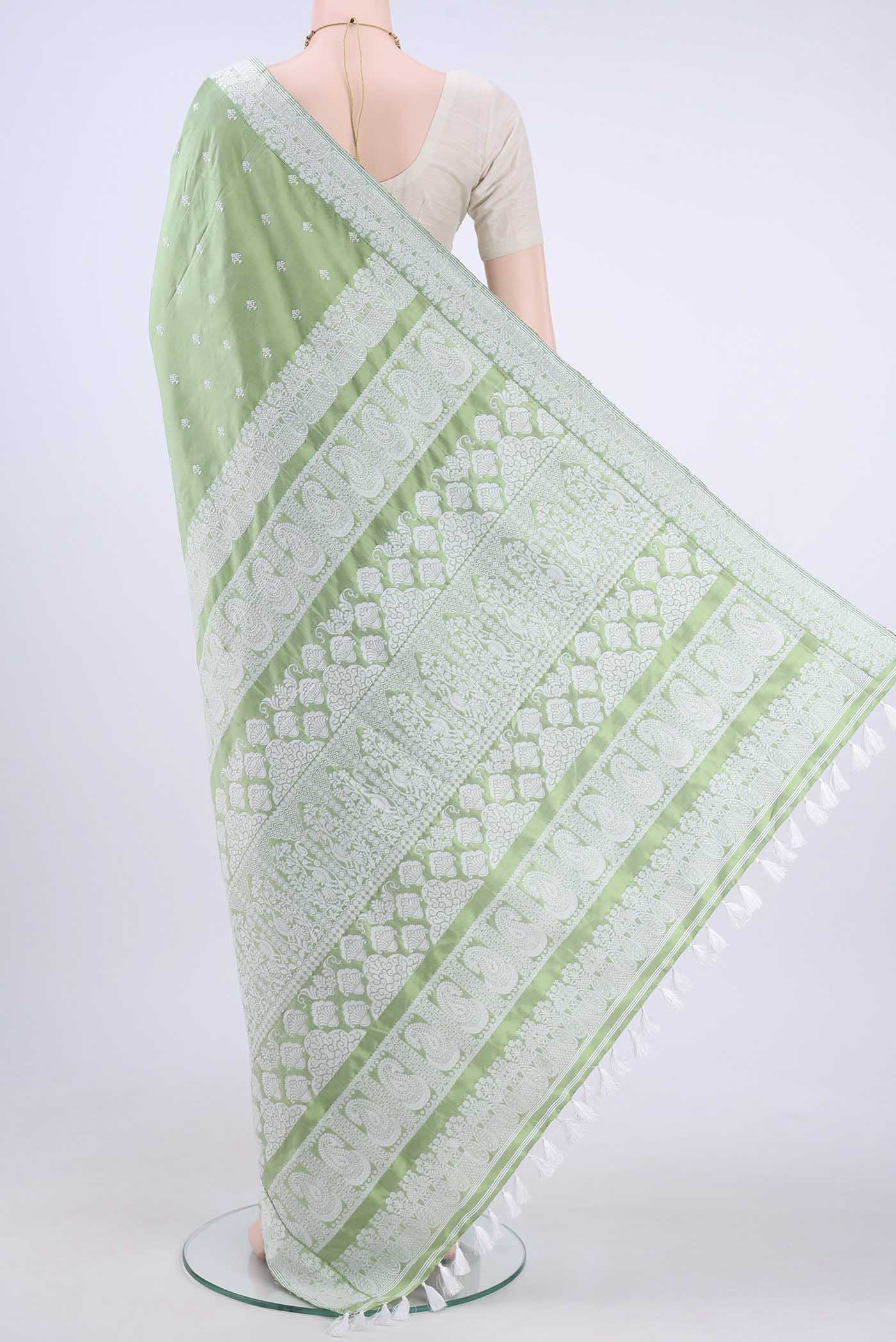 Light Green Assam Silk Saree - Image 3