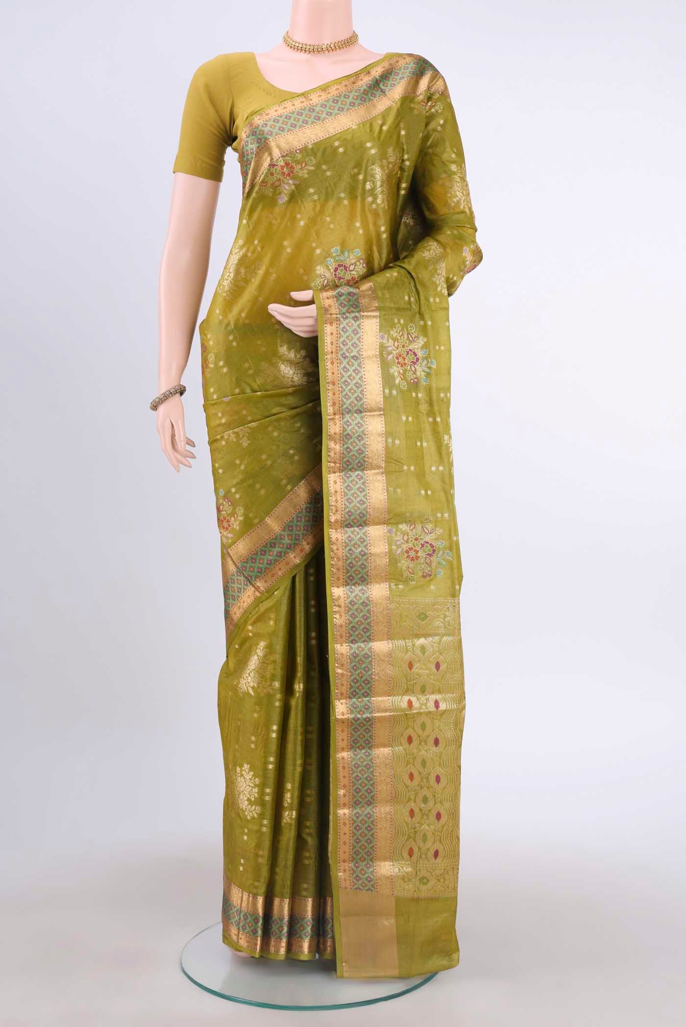 Light Green Banarasi Raw Silk Saree