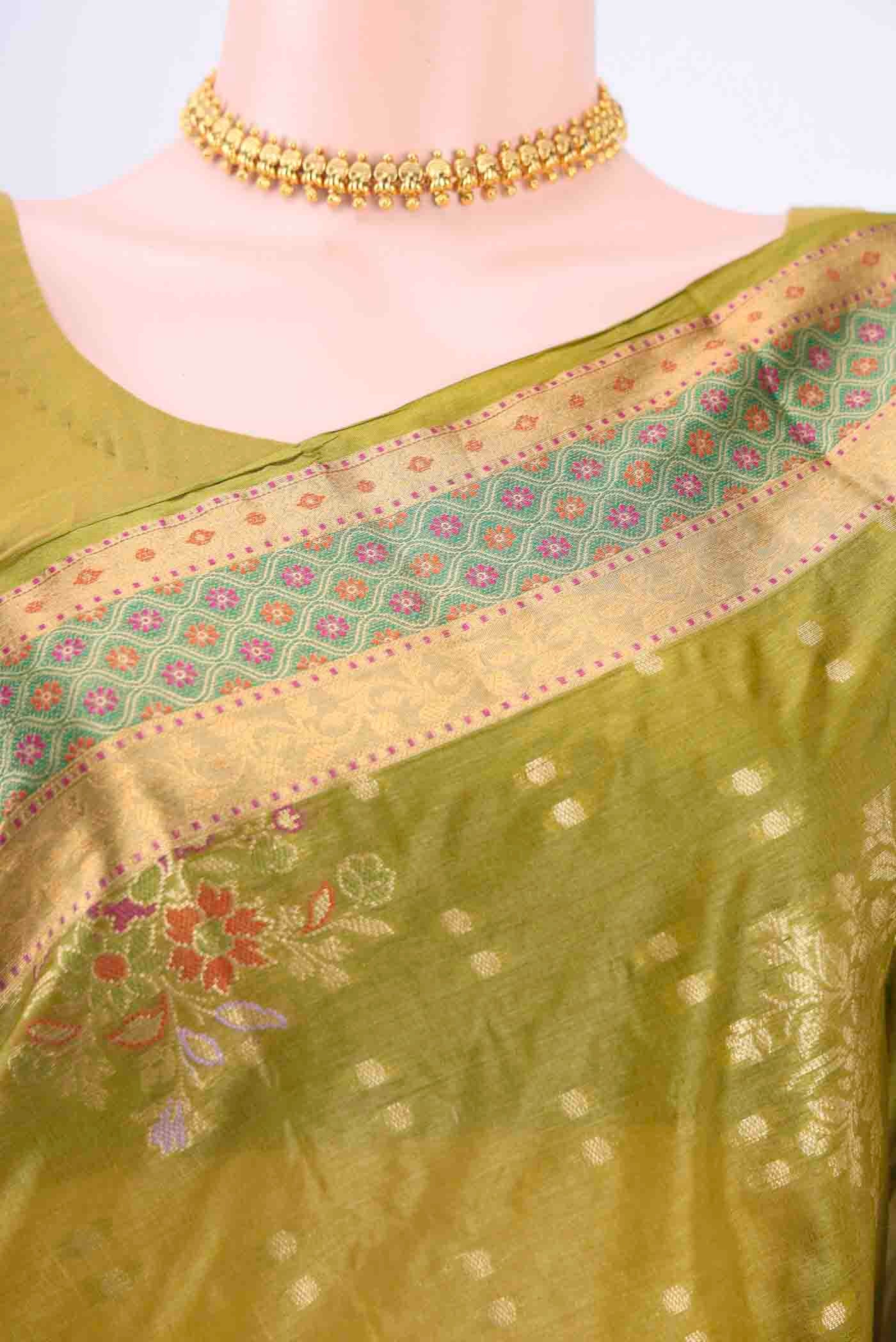 Light Green Banarasi Raw Silk Saree - Image 2