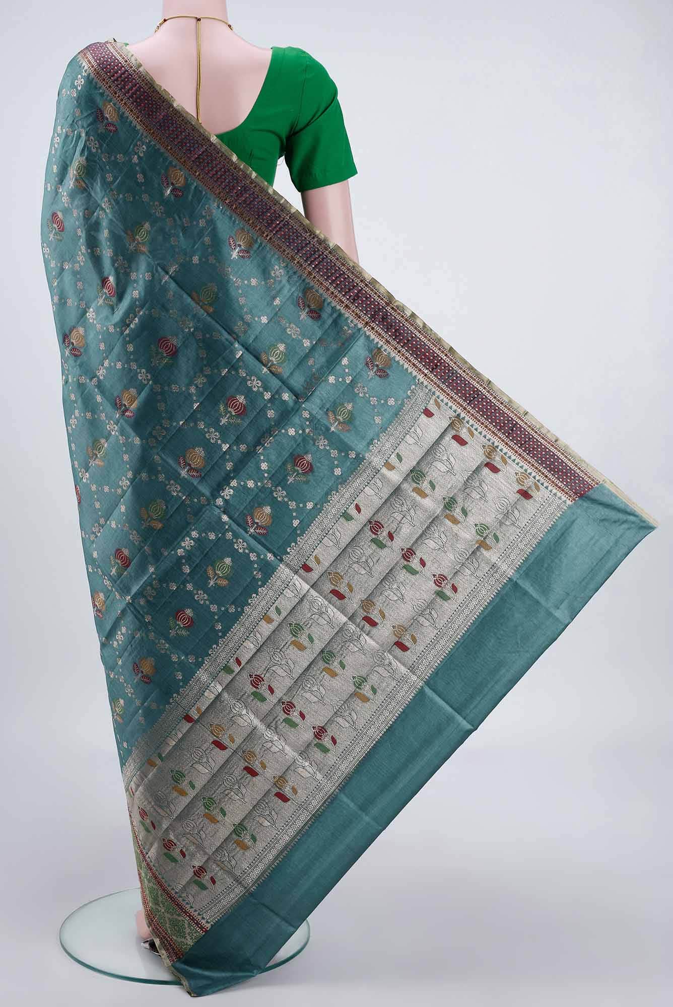 Light Green Banarasi Tussar Silk Saree - Image 2