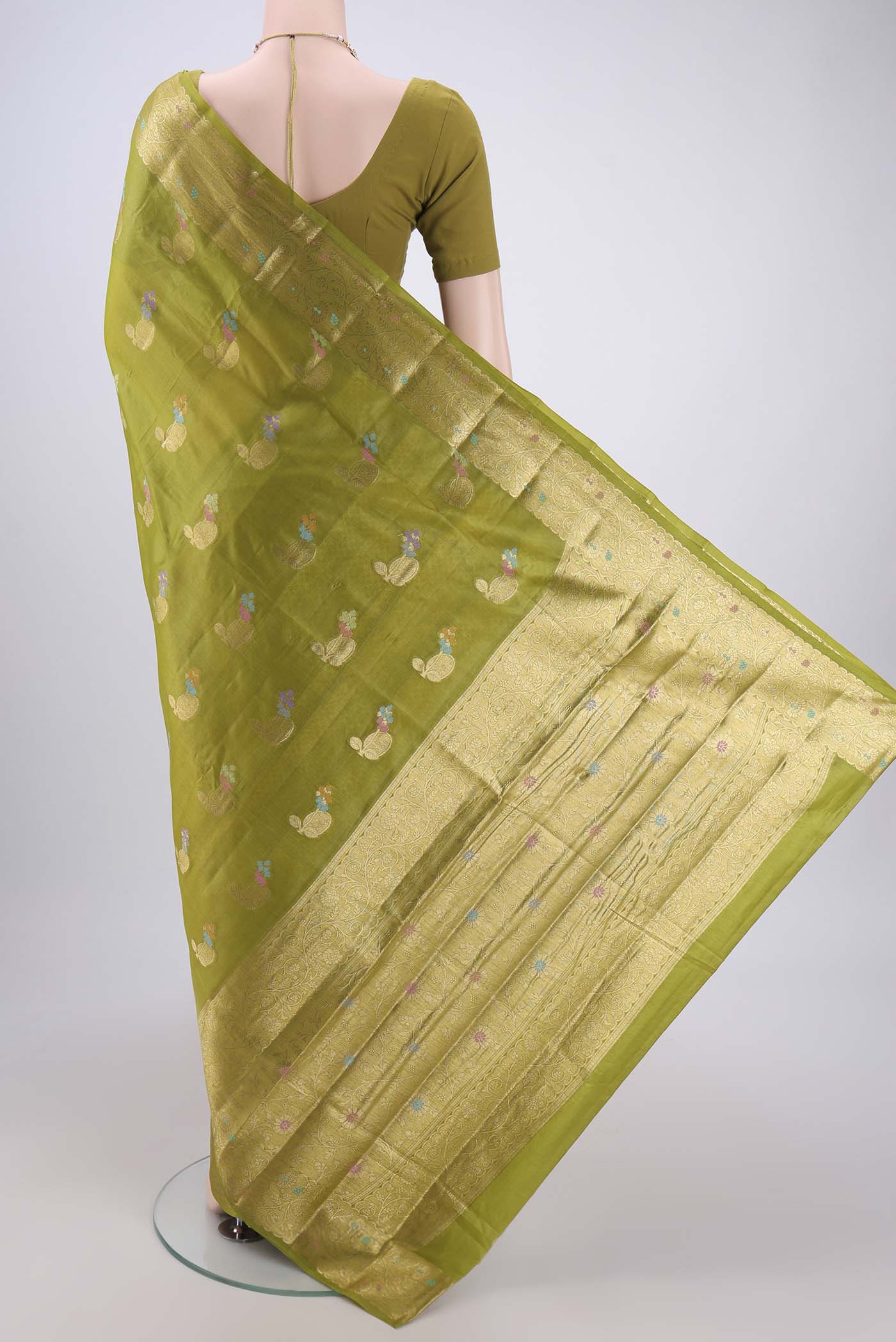 Light Green Banarasi Tussar Silk Saree - Image 3