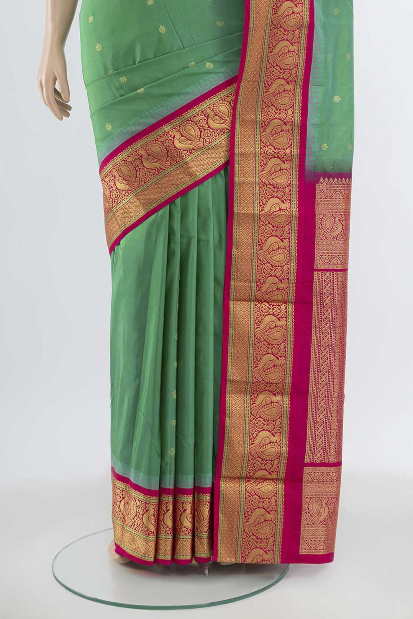 Sea Green Blended Bangalore Silk Saree - Image 3