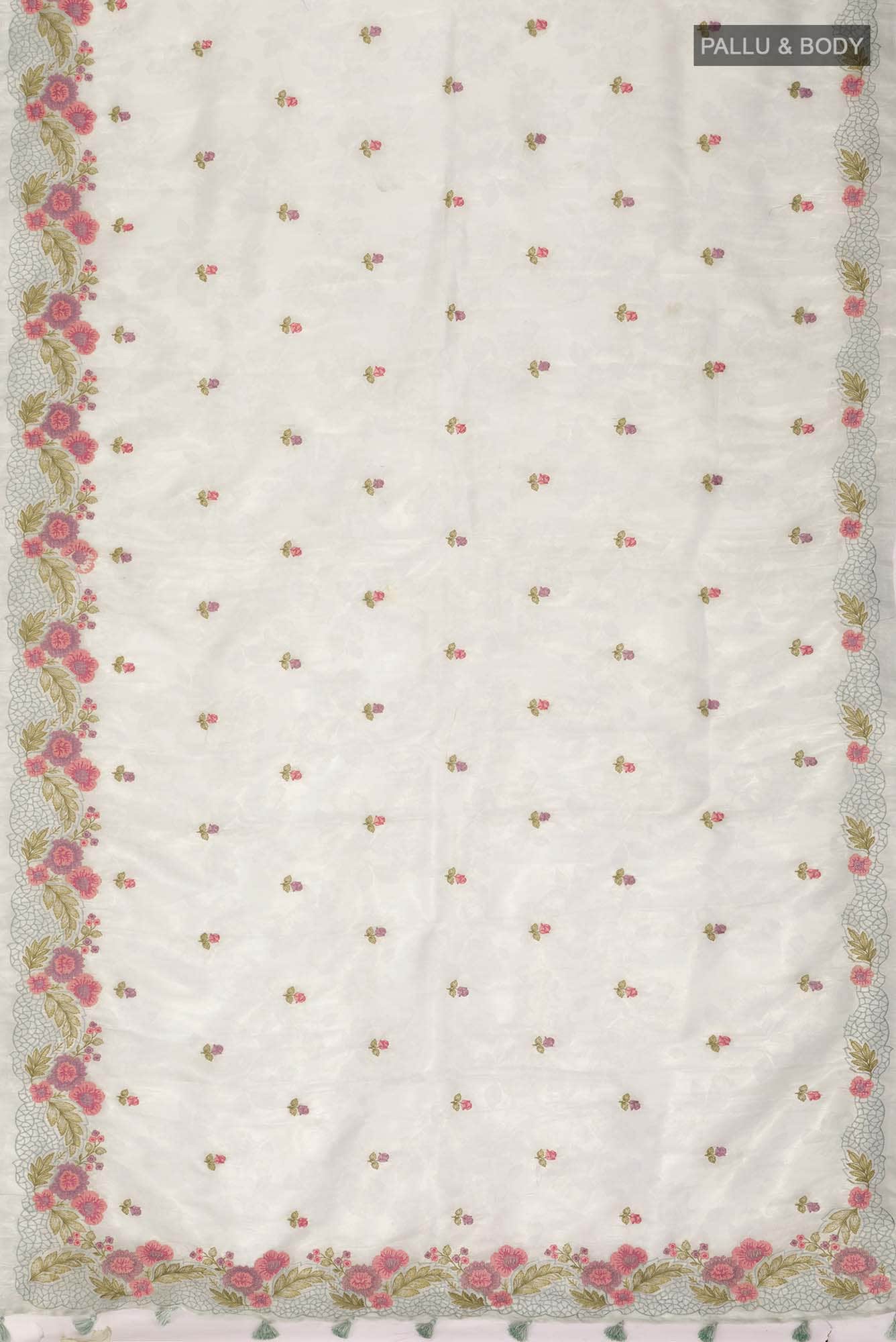Light Green Embroidery Tissue Saree - Image 2