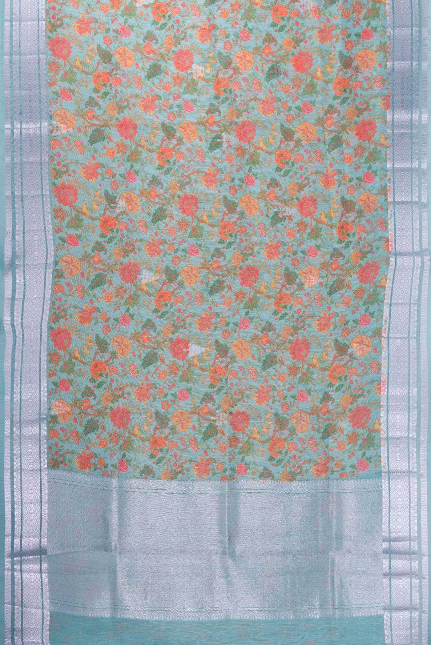 Light Green Blended Linen Saree - Image 2