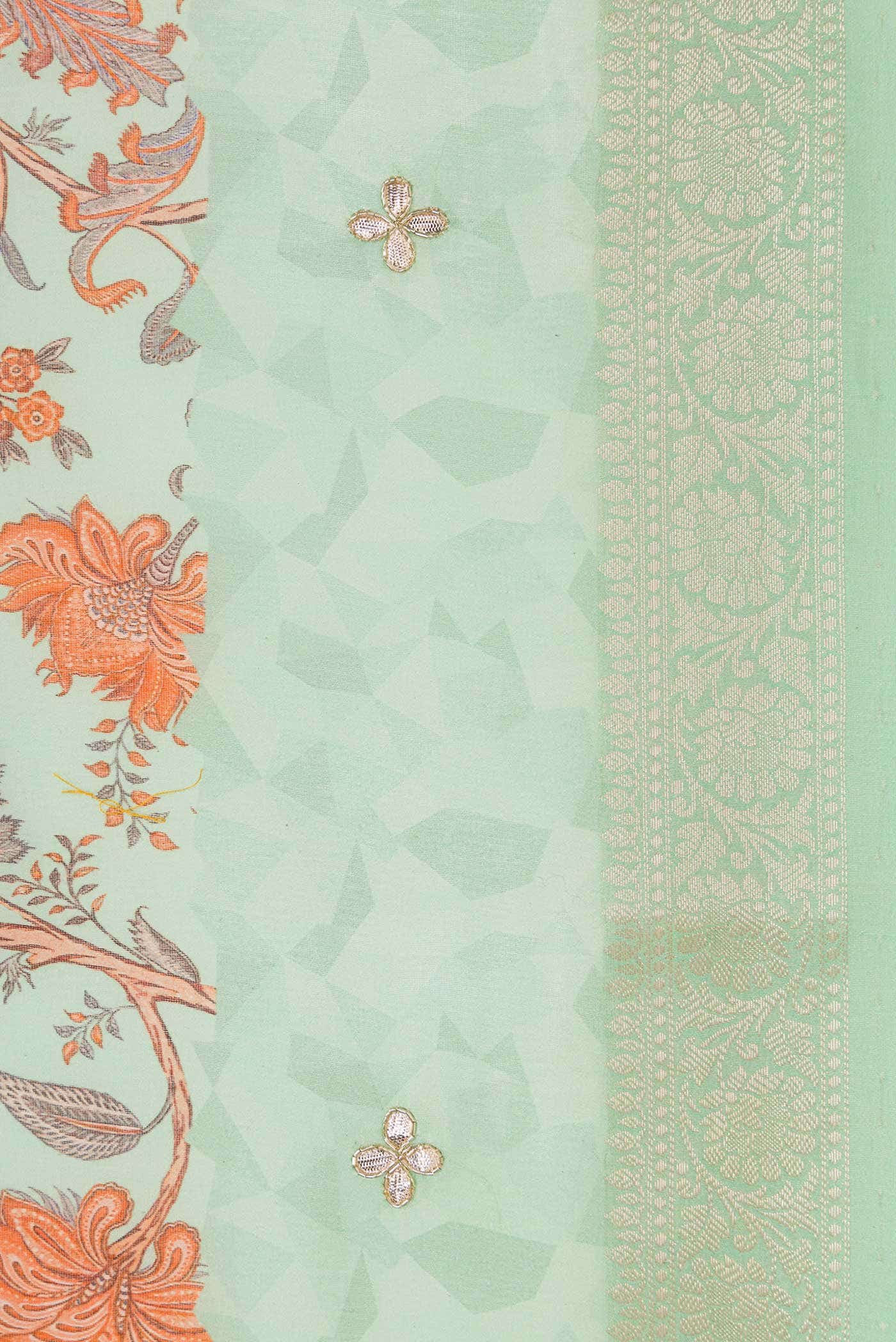 Sea Green Chanderi Silk Cotton Saree - Image 3