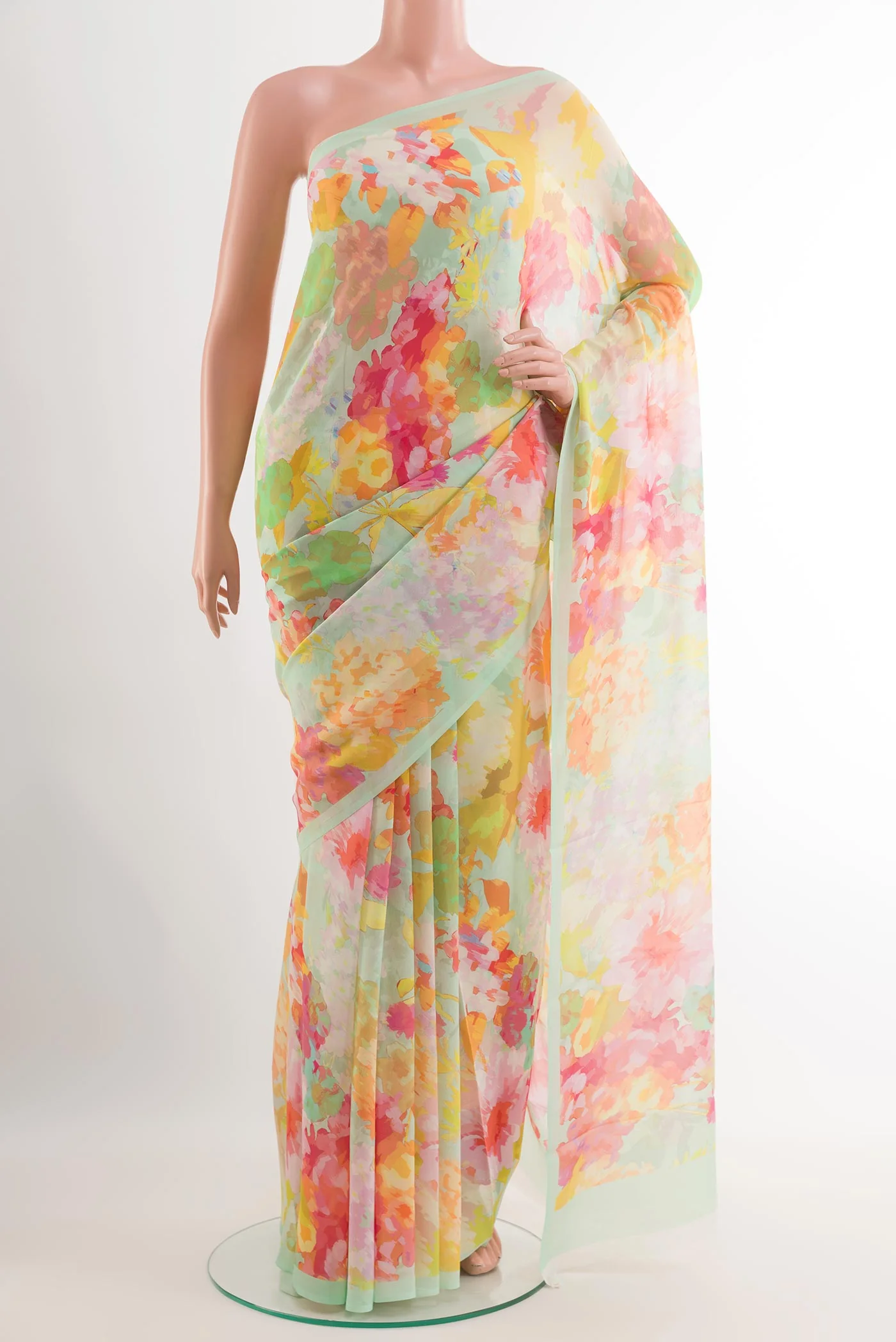 Mint Green Mysore Chiffon Saree