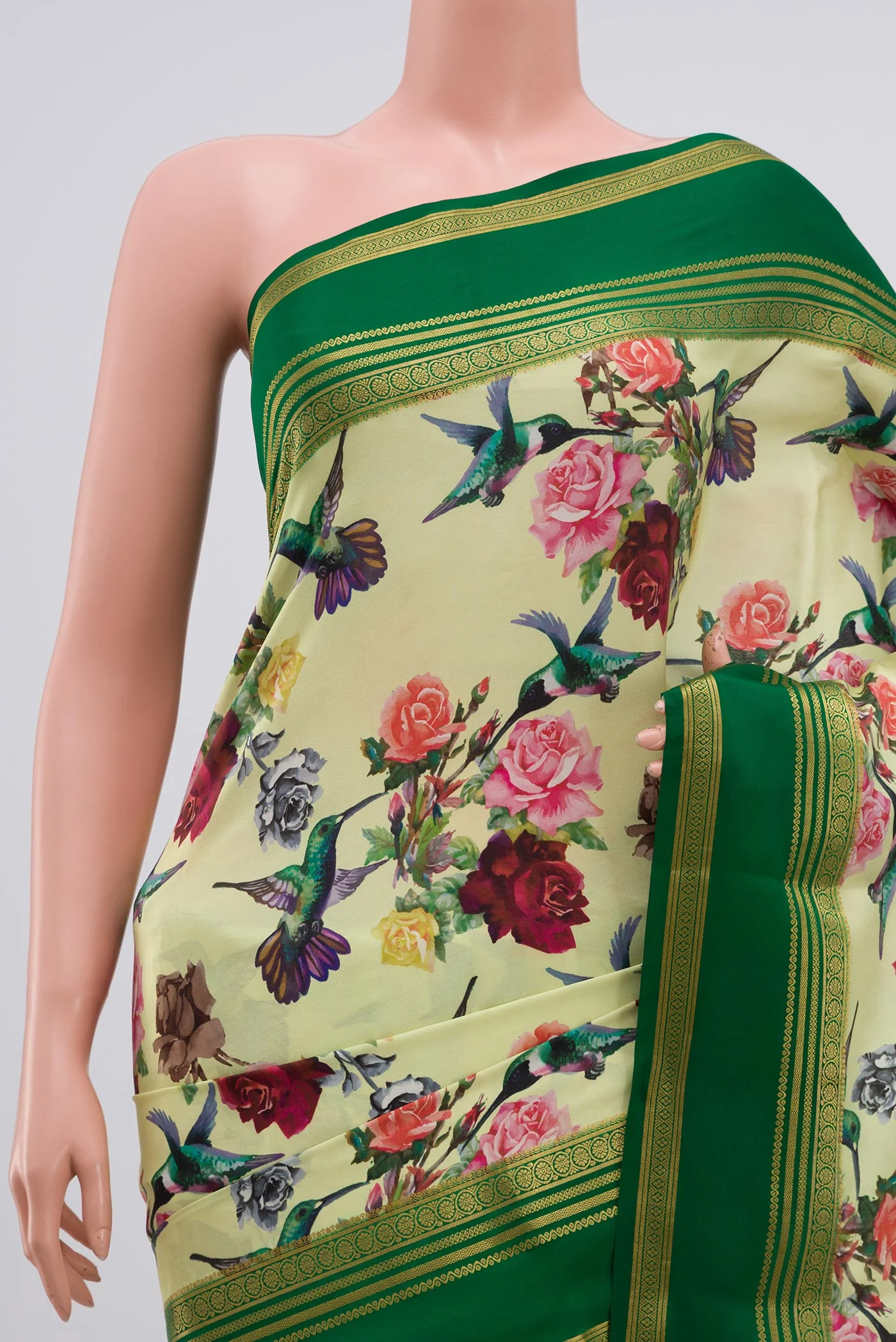 Light Green Mysore Crepe Saree - Image 2