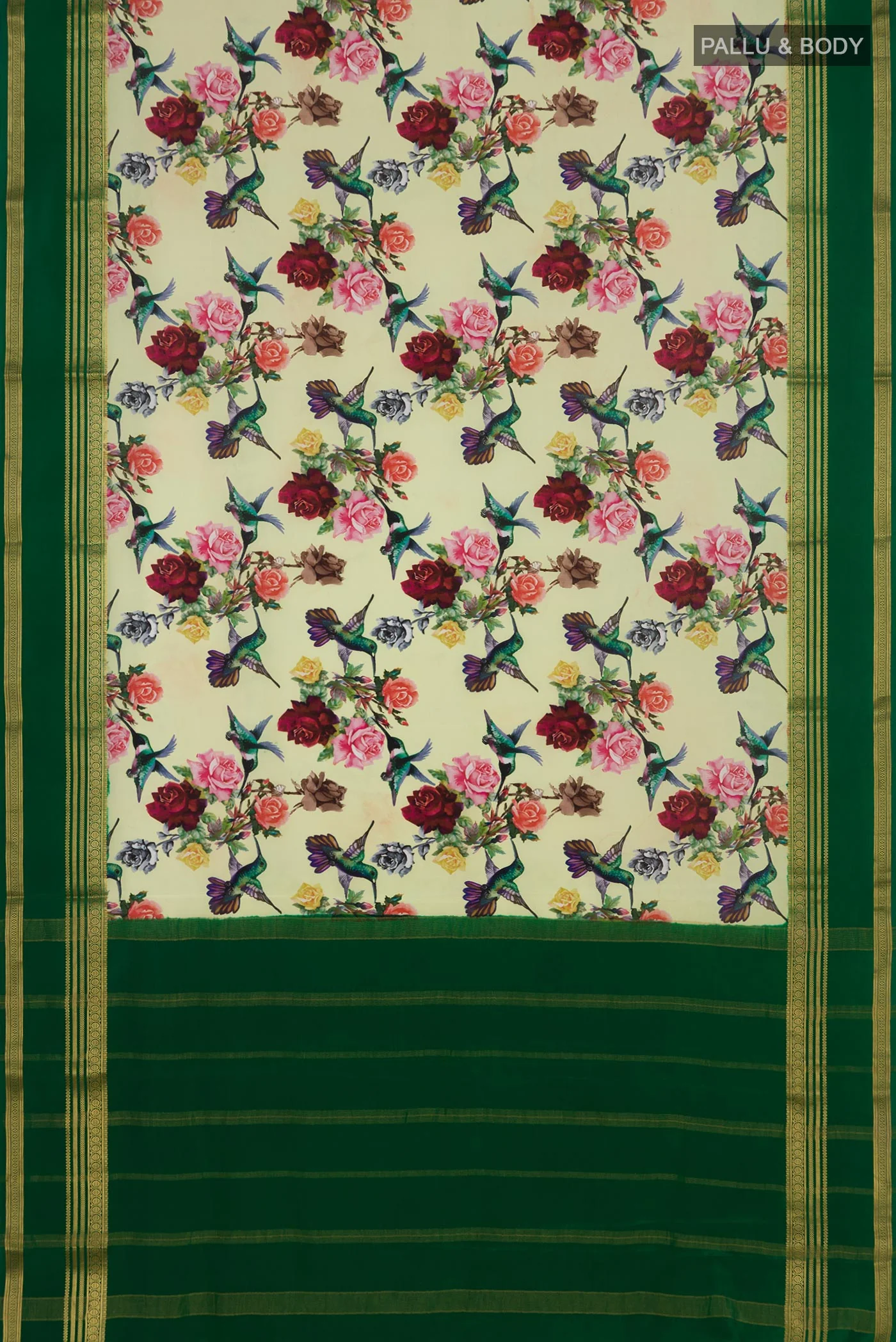 Light Green Mysore Crepe Saree - Image 5