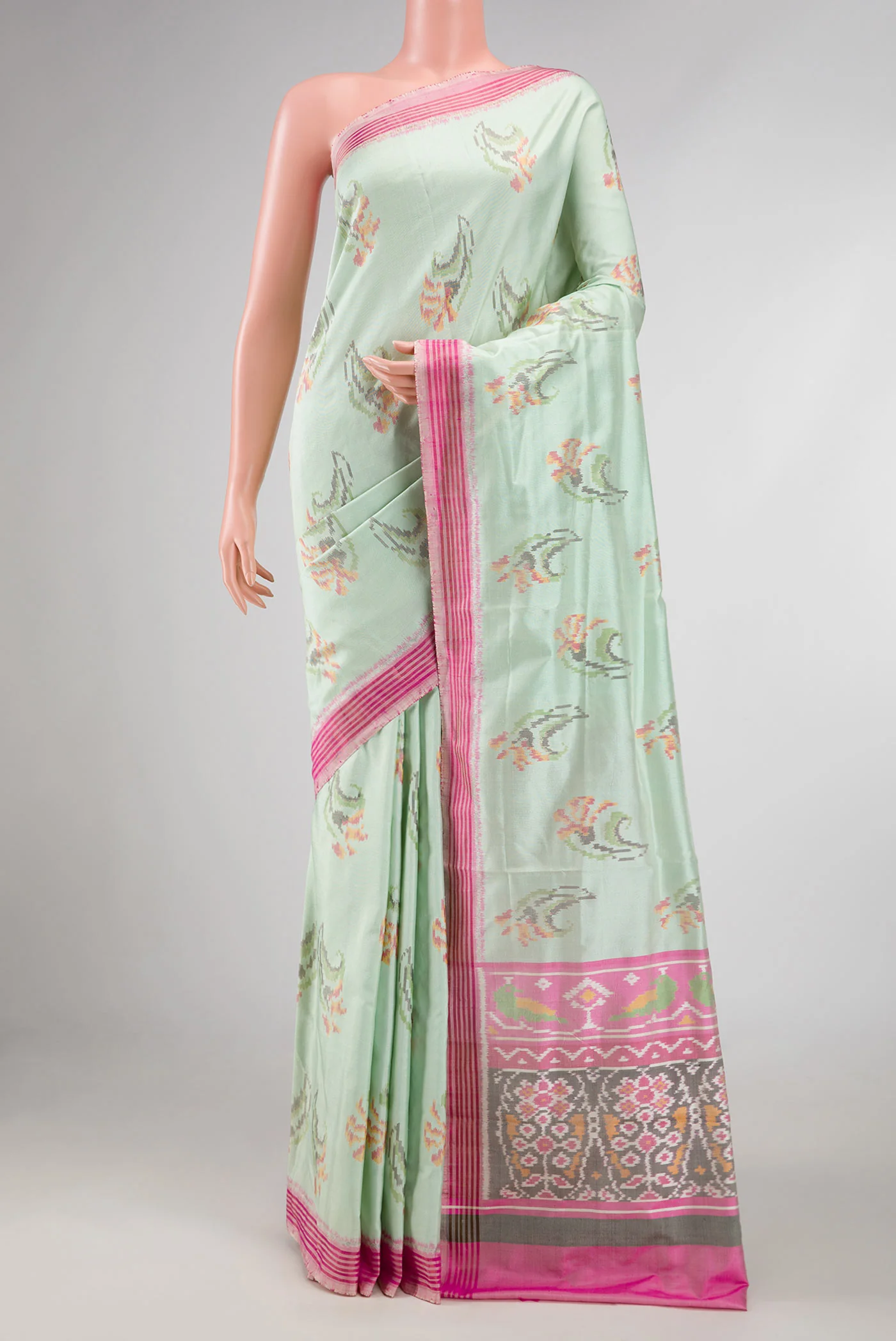 Light Green Dual Tone Double Ikat Saree