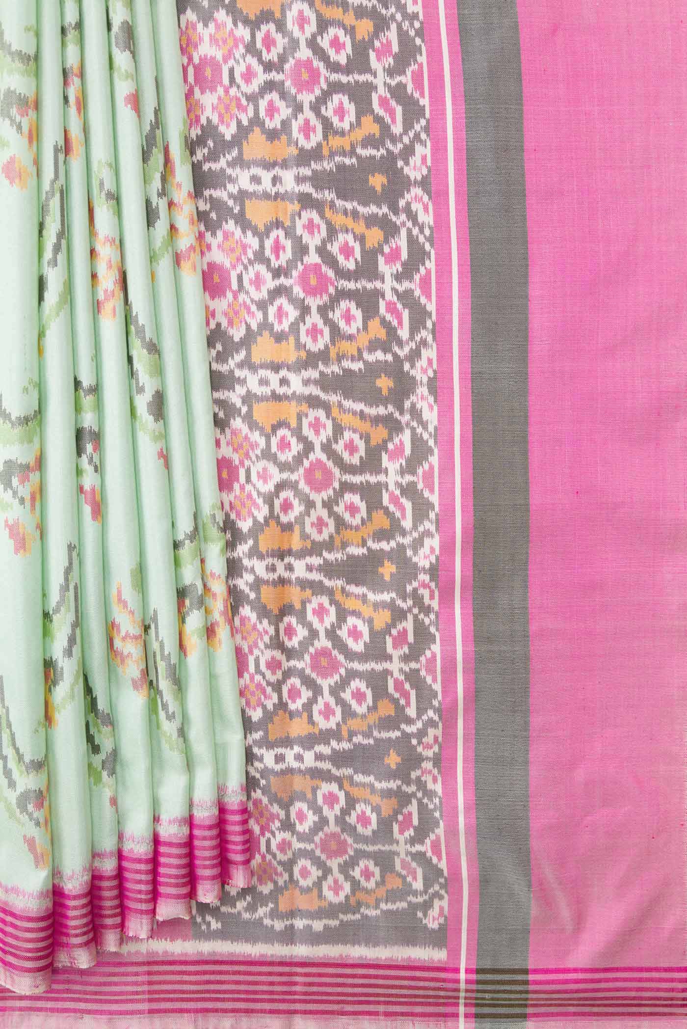 Light Green Dual Tone Double Ikat Saree - Image 4