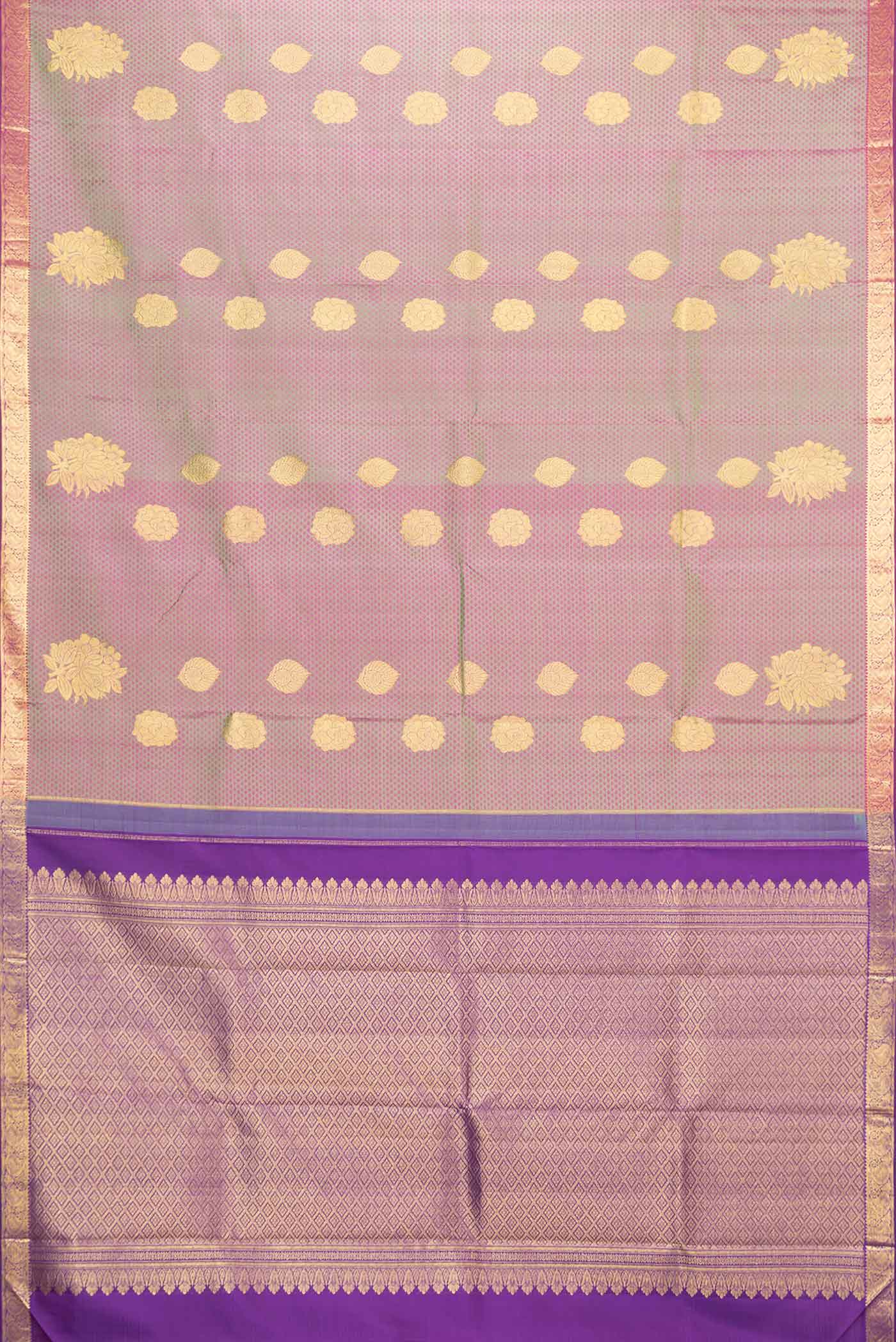Light Green Dual Tone Kanjivaram Silk Saree - Image 6