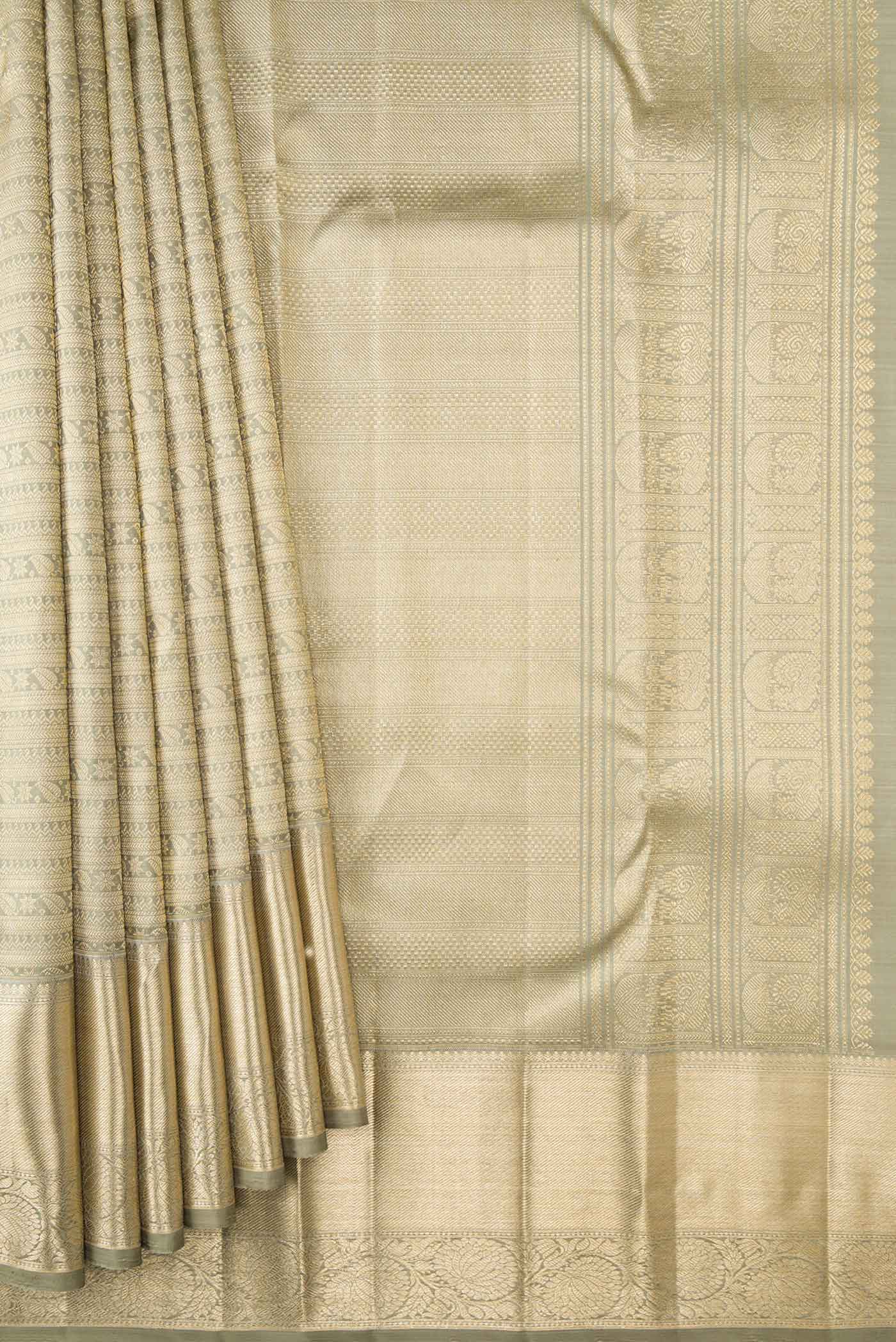 Light Green Dual Tone Kanchipuram Silk Saree - Image 4