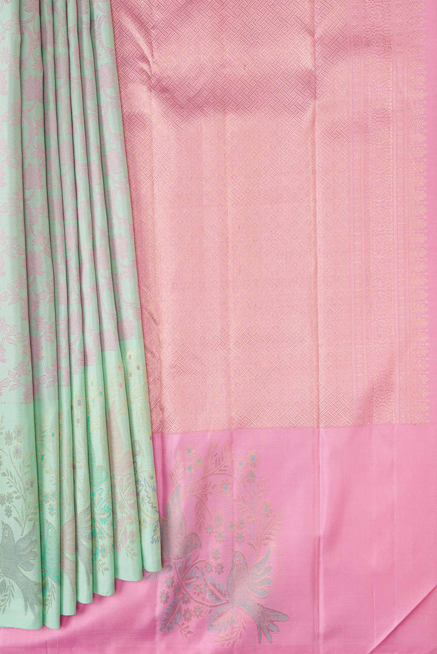 Light Green Dual Tone Kanchipuram Silk Saree - Image 4