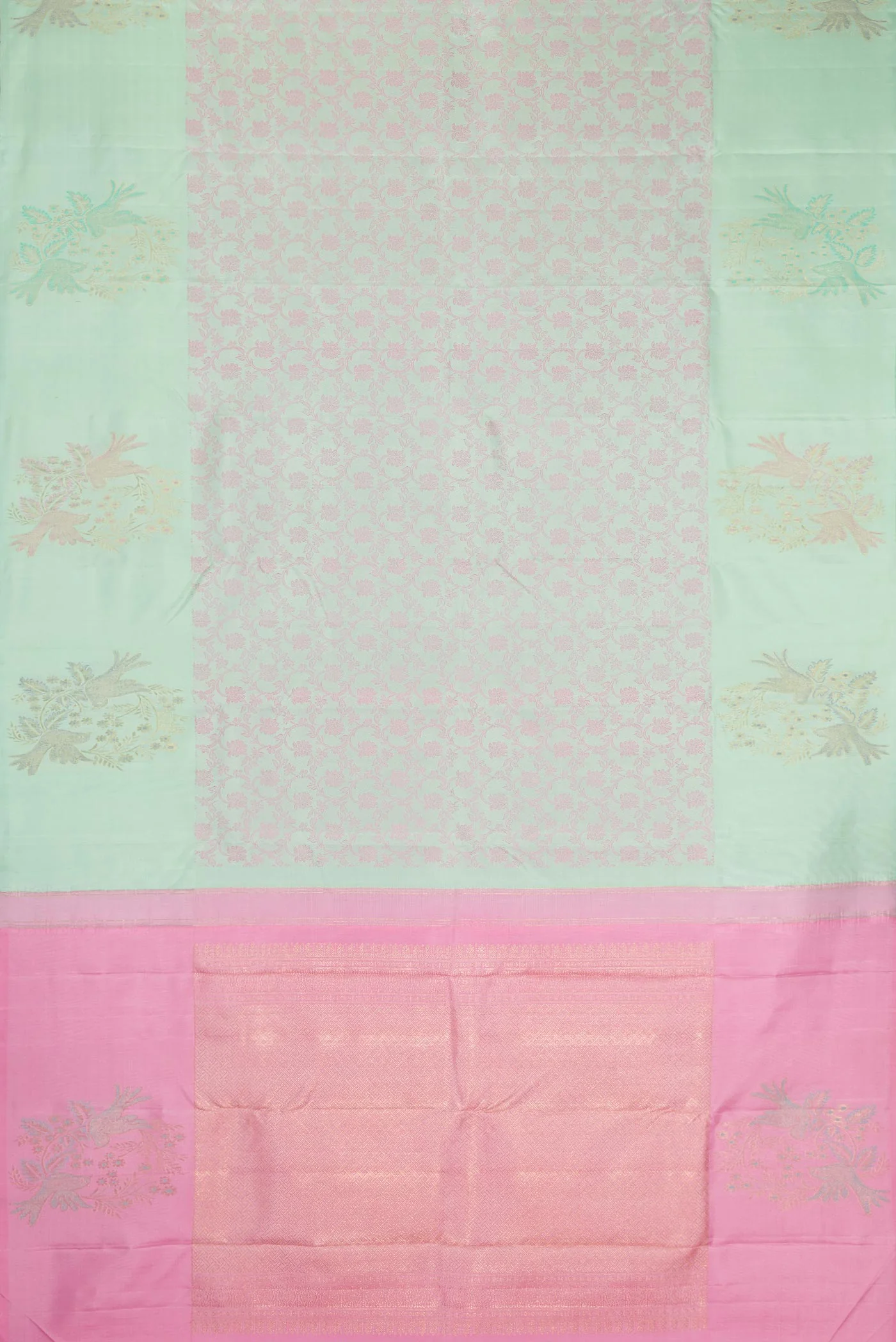 Light Green Dual Tone Kanchipuram Silk Saree - Image 6