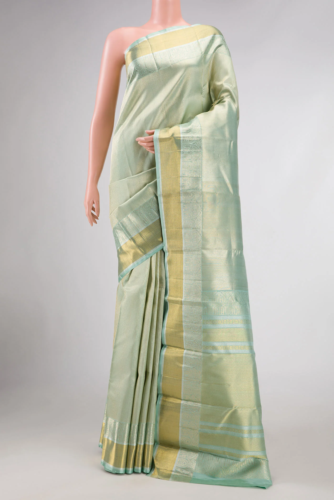 Mint Green Dual Tone Kanchipuram Tissue Silk Saree
