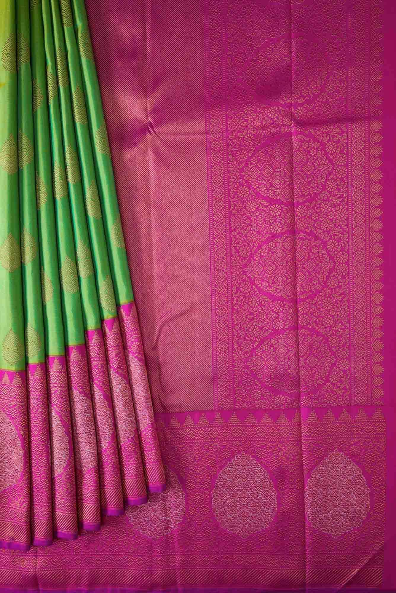 Pure Silk Pure Zari Light Green Dual Tone Kanjivaram Saree - Image 2