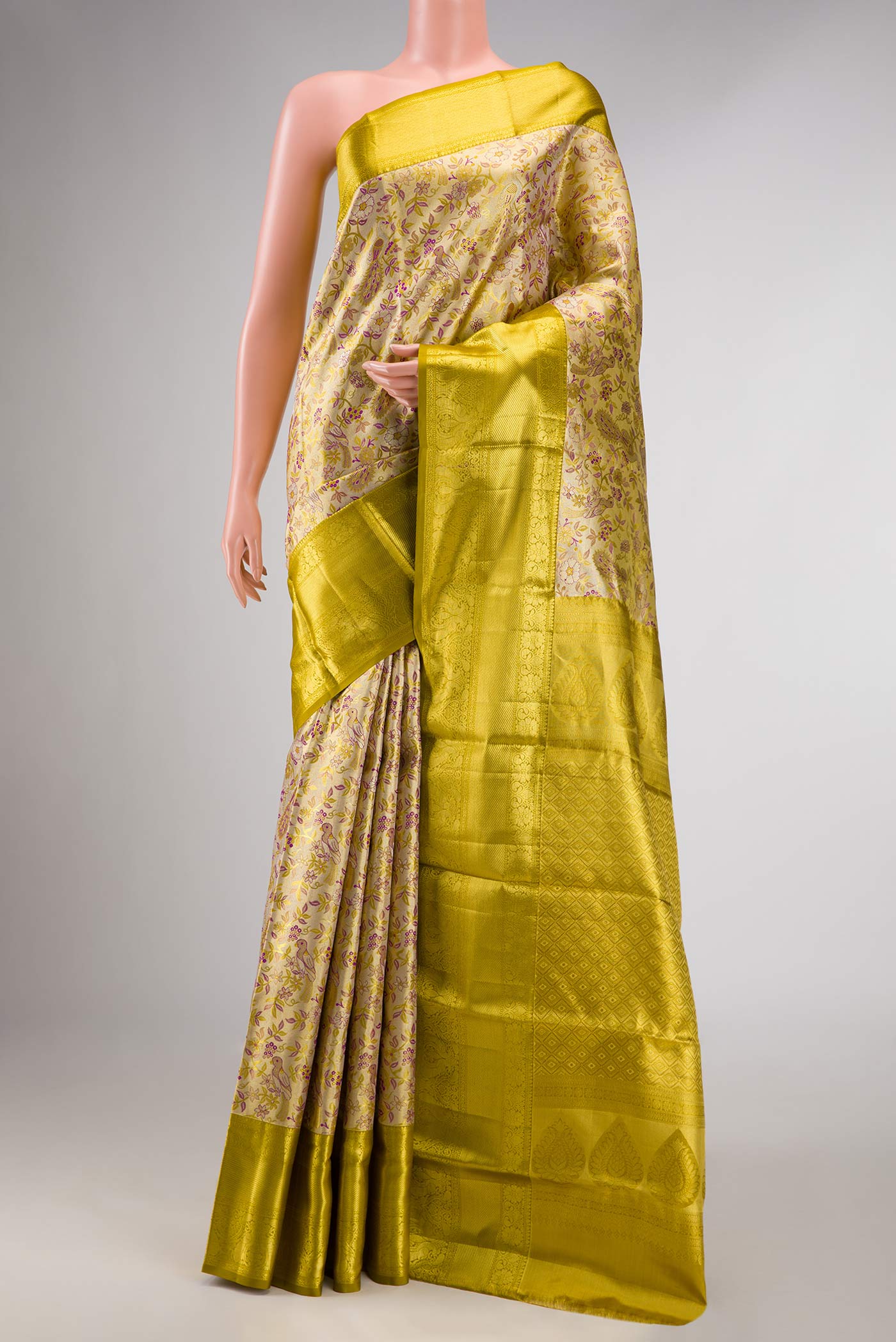 Light Green Dual Tone Kanchipuram Tissue Silk Saree