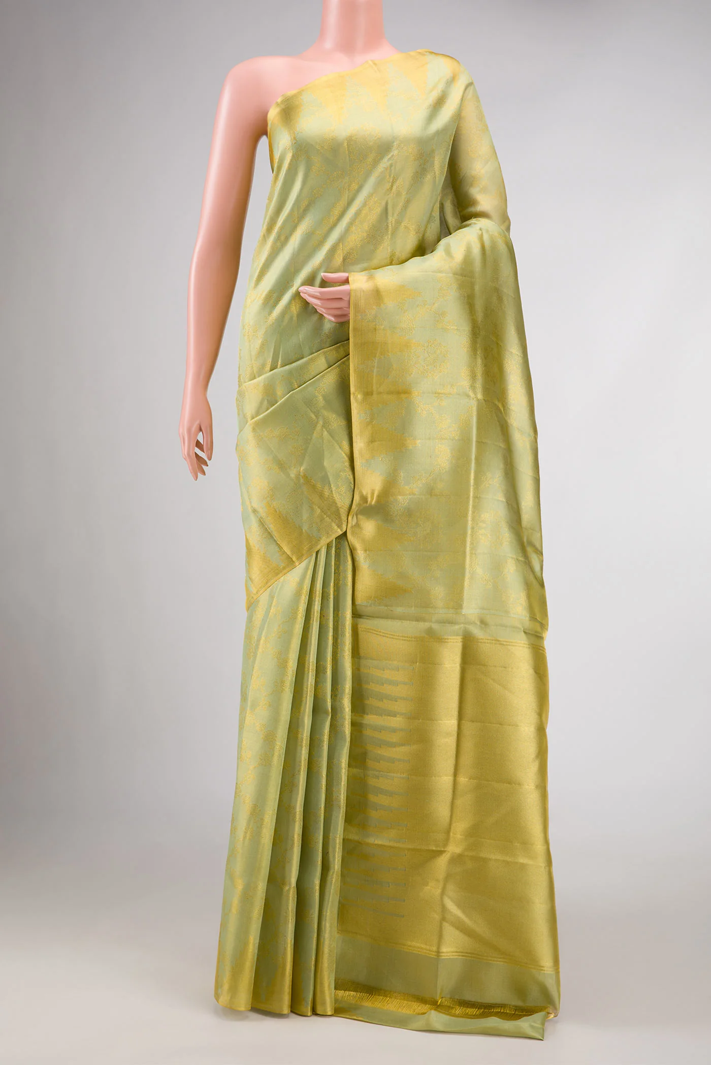 Light Green Dual Tone Kanchipuram Tissue Silk Saree