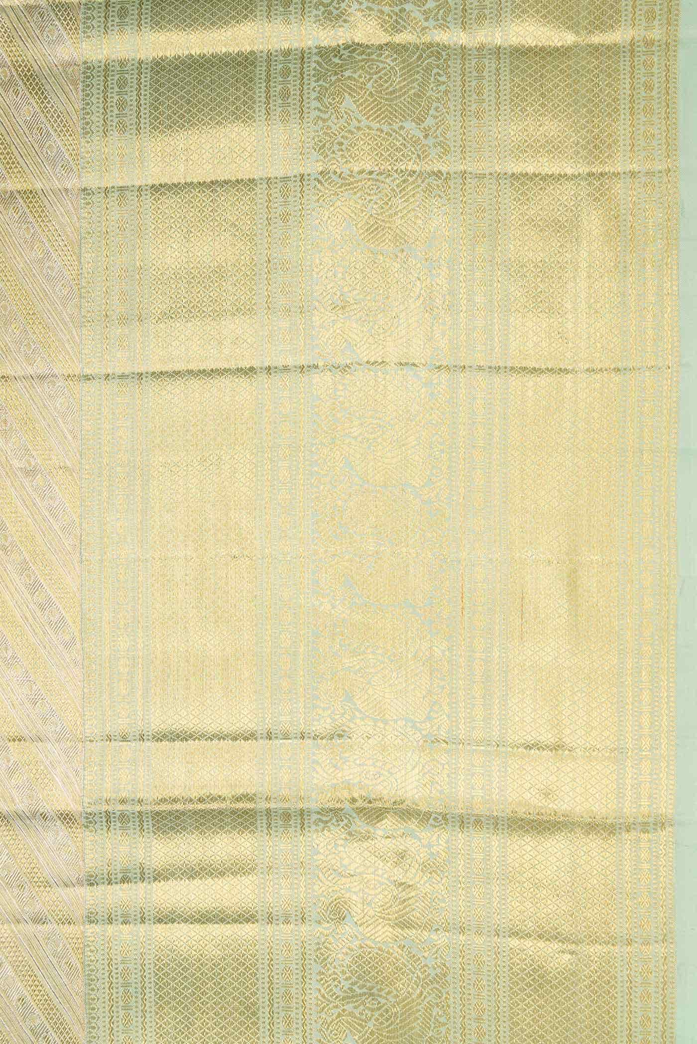 Light Green Dual Tone Kanjivaram Tissue Silk Saree - Image 6