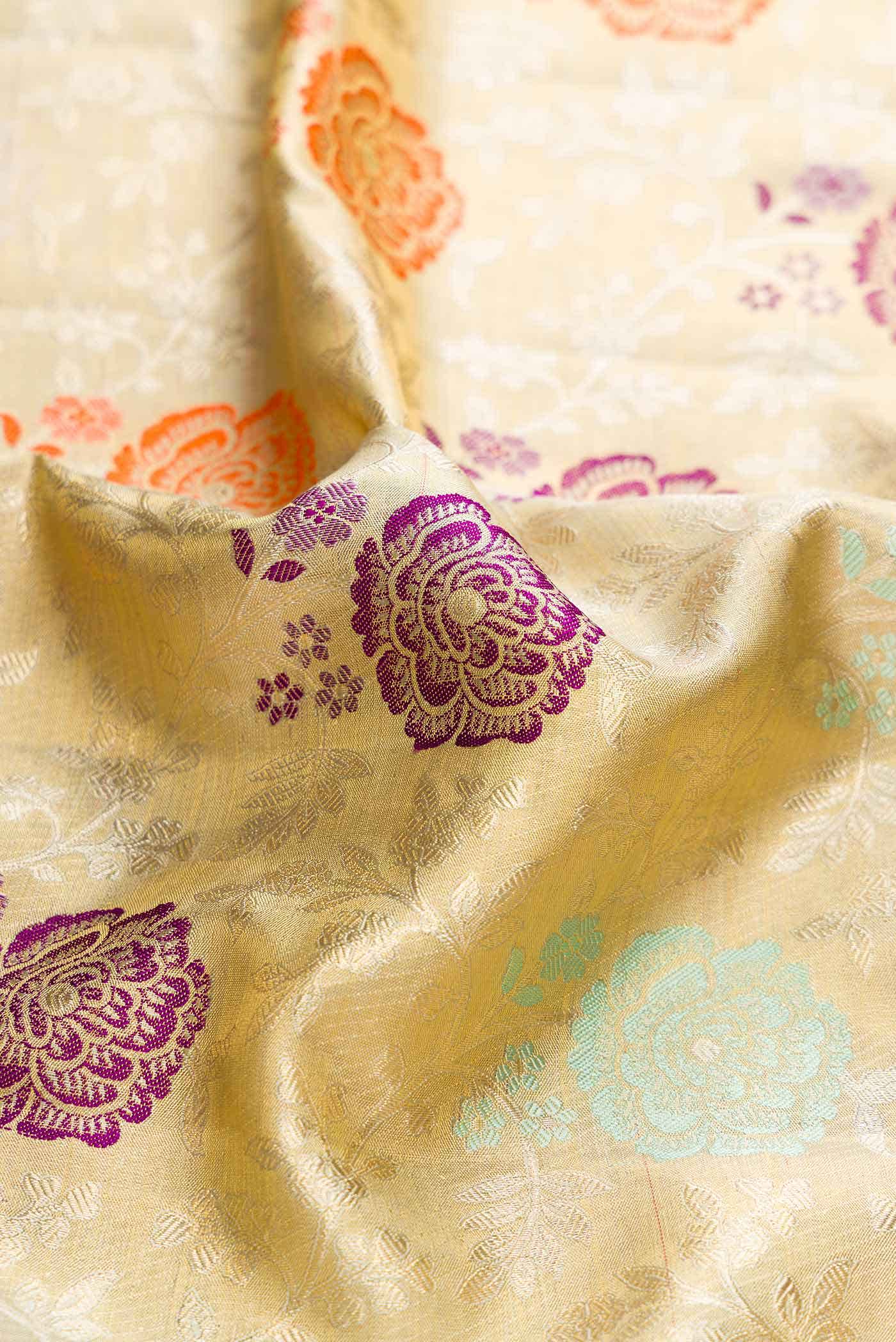 Gold Dual Tone Kanjivaram Tissue Silk Saree - Image 3