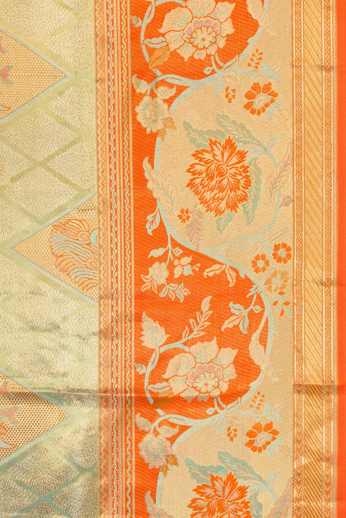 Light Green Dual Tone Kanjivaram Tissue Silk Saree - Image 3