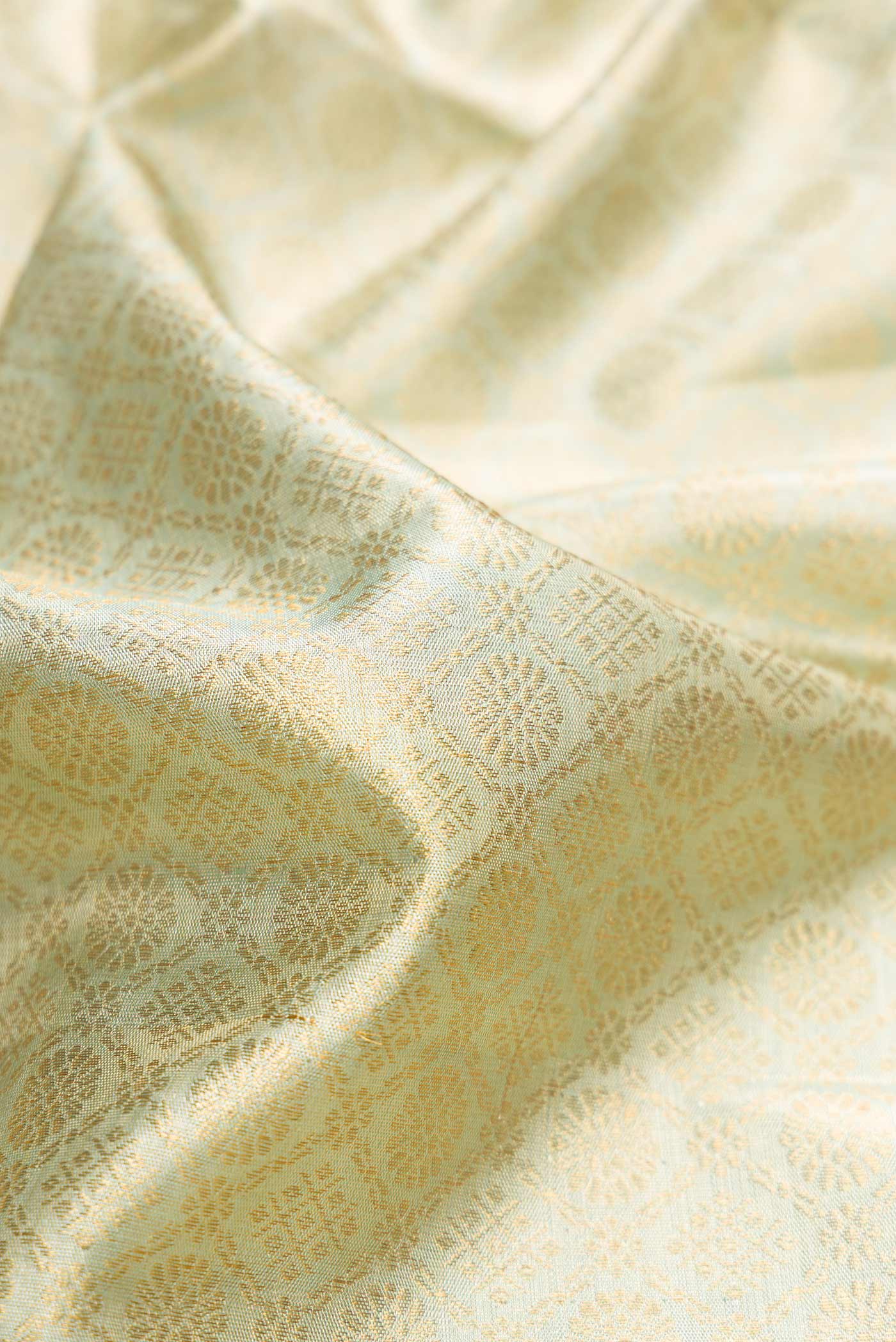 Mint Green with Gold Color Kanjivaram Tissue Silk Saree - Image 2