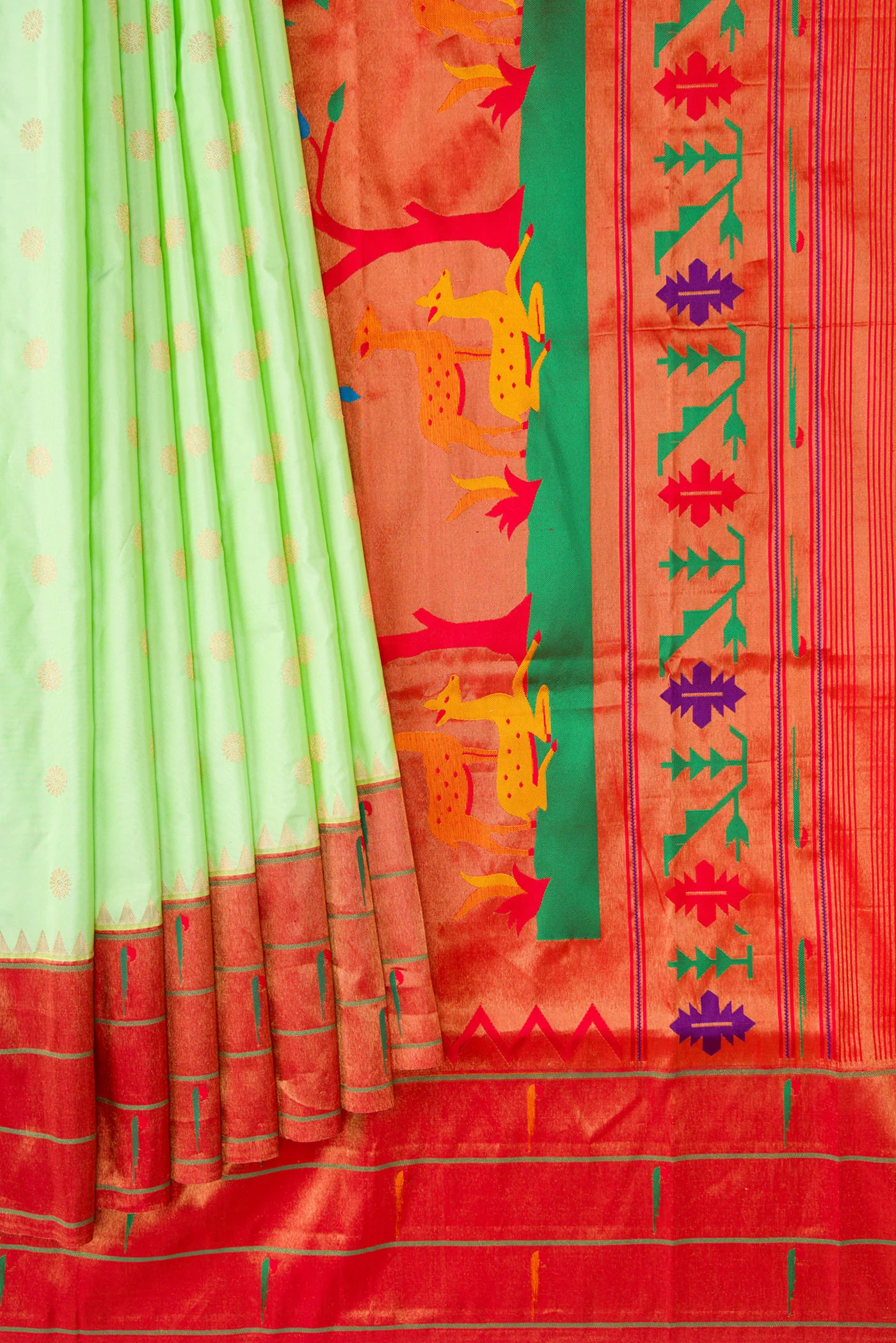 Light Green Paithani Silk Saree - Image 4