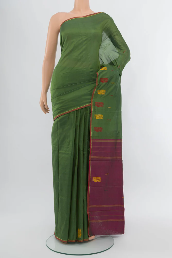 Olive Green Kanchipuram Silk Saree