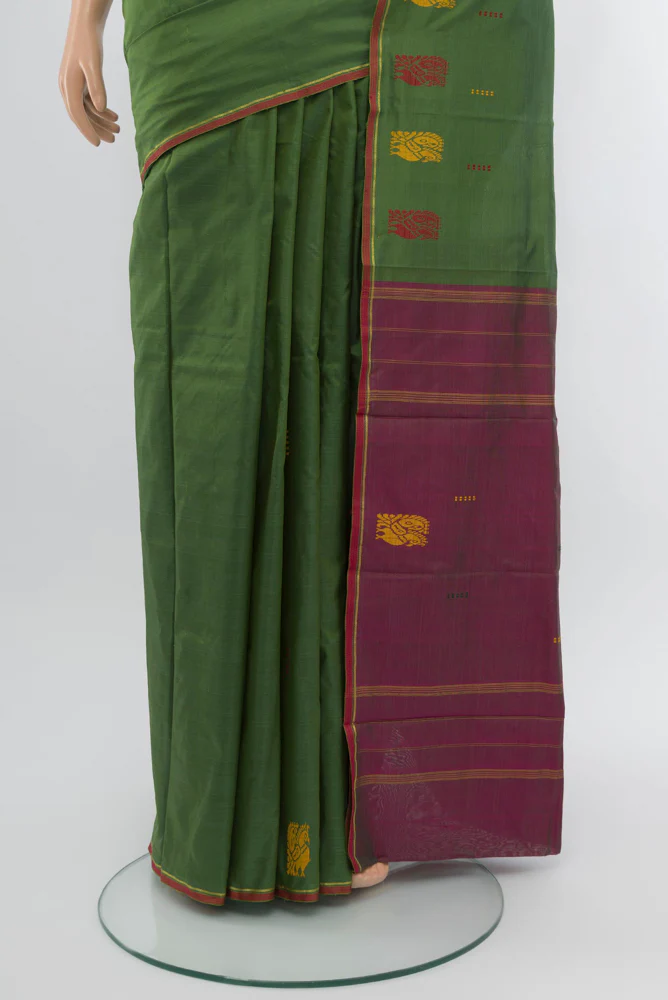 Olive Green Kanchipuram Silk Saree - Image 3