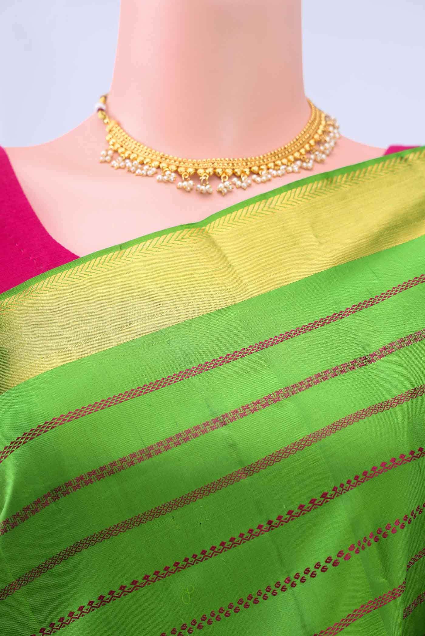 Pure Silk Pure Zari Light Green Kanchipuram Saree - Image 3