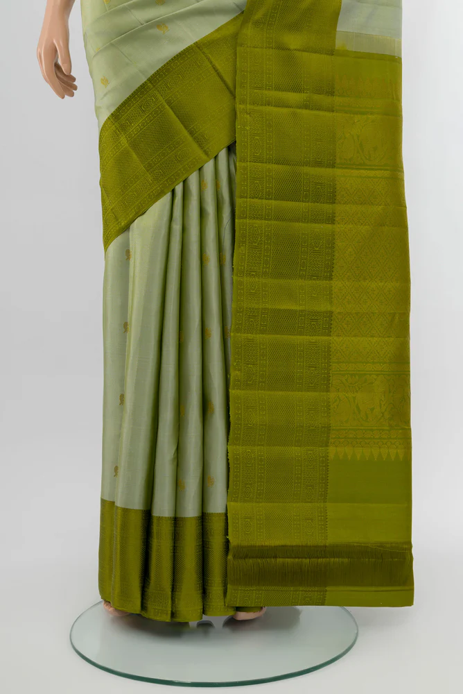Light Green Kanchipuram Silk Saree - Image 3